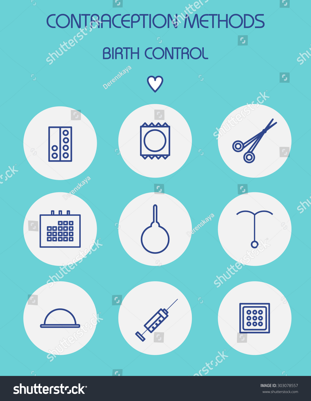 Contraception Methods Vector Icon Set Birth Stock Vector 303078557