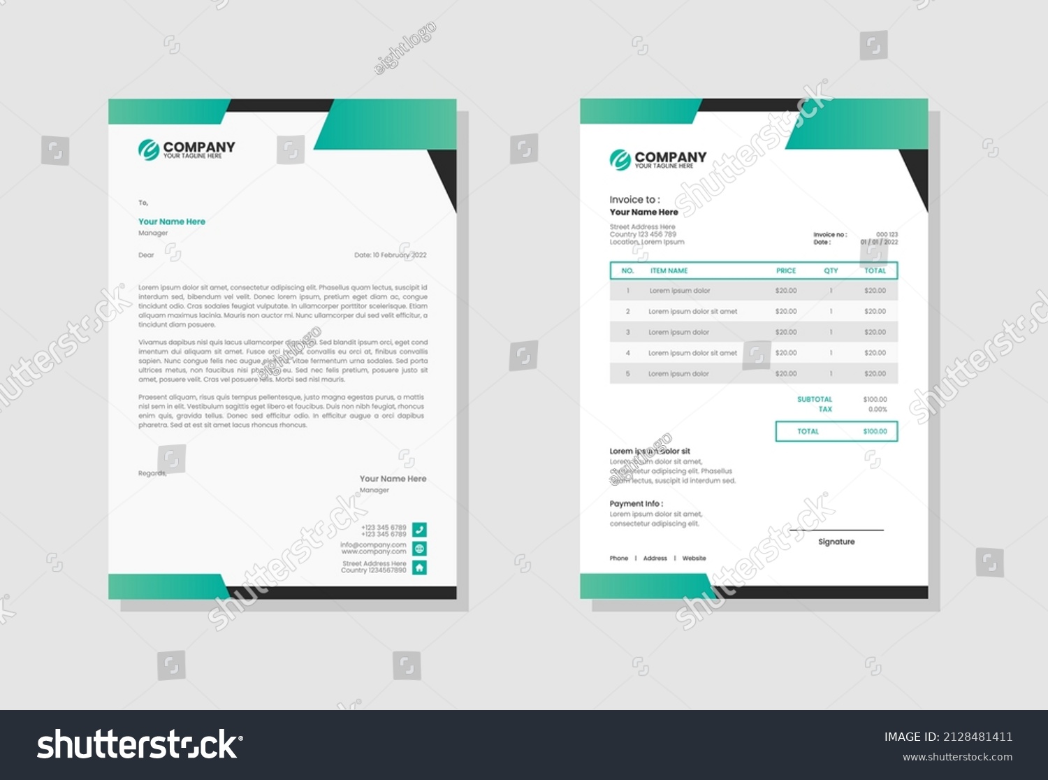 Corporate Business Letterhead Invoice Template Stock Vector Royalty