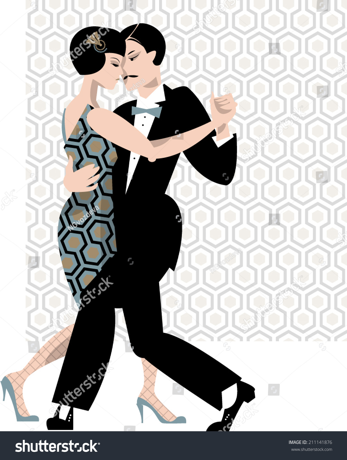 Couple Dancing Art Deco Retro Tango Stock Vector 211141876