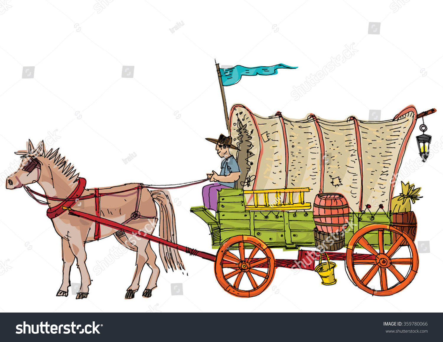 Covered Wagon - Cartoon Stock Vector 359780066 : Shutterstock