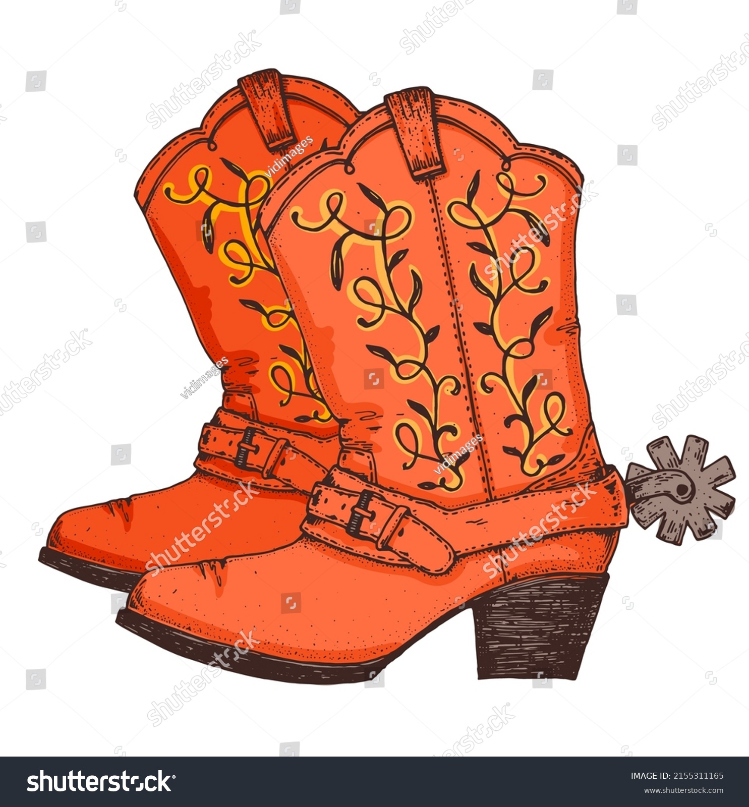 Cowboy Boots Hand Drawn Vector Illustration Stock Vector Royalty Free