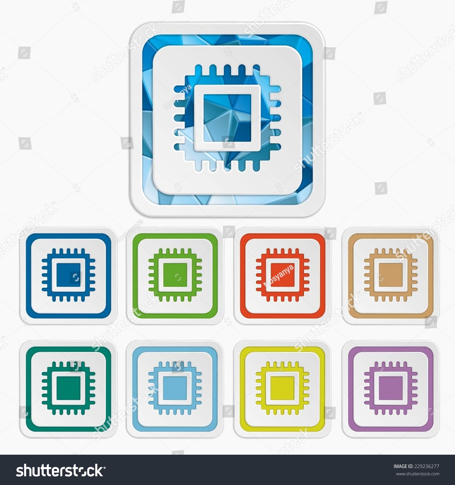 Cpu Isolated Icons. Processor Symbols. Set Colorful Buttons. Vector