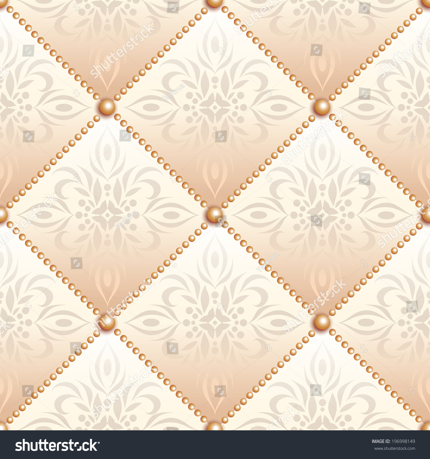 Creamy Satin Quilted Seamless Texture Of Fabric With Pearl Buttons And