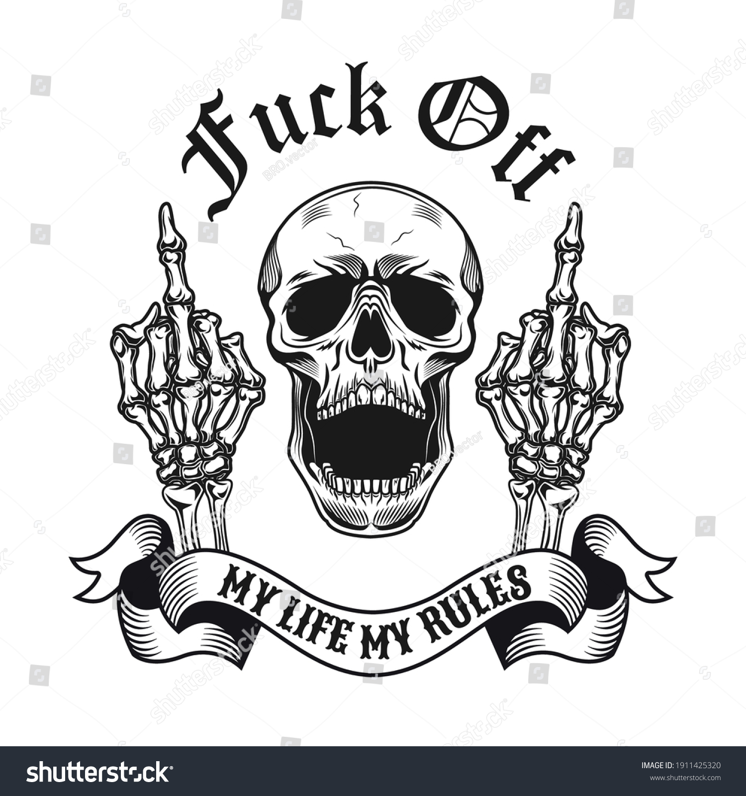 Creative Fuck Off Gesture Emblem Monochrome Stock Vector Royalty Free