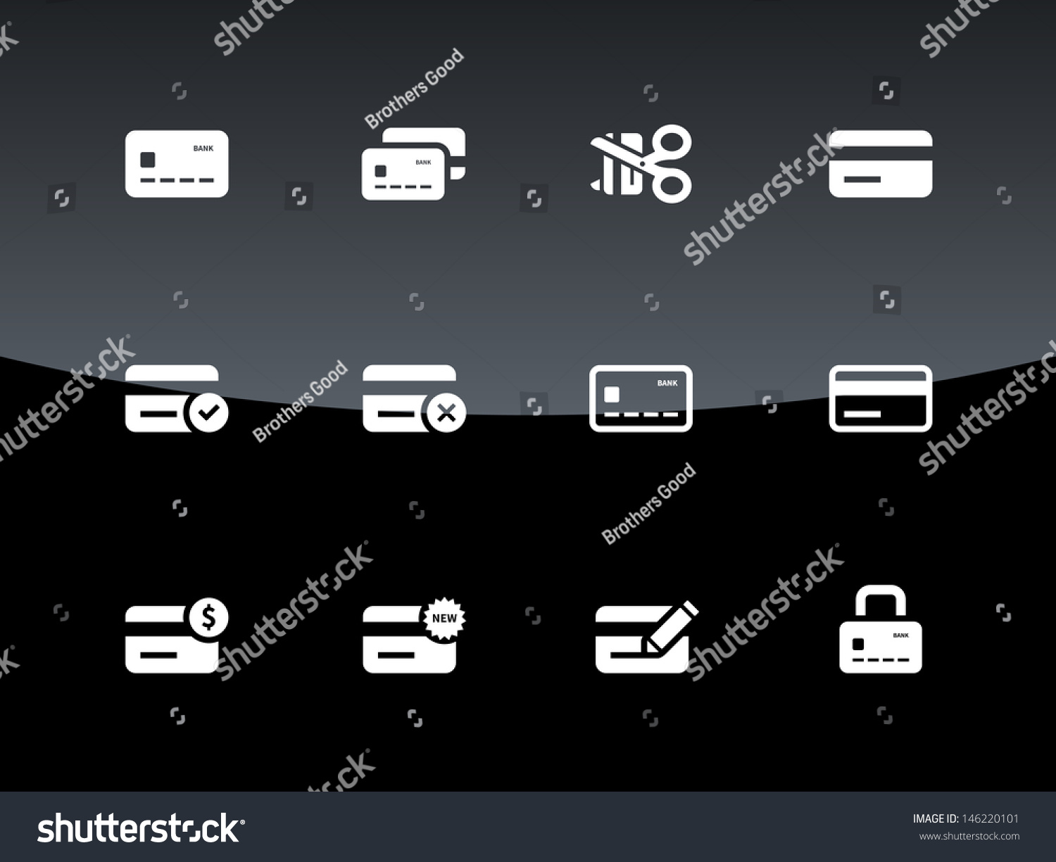 Credit Card Icons On Black Background. Vector Illustration. - 146220101