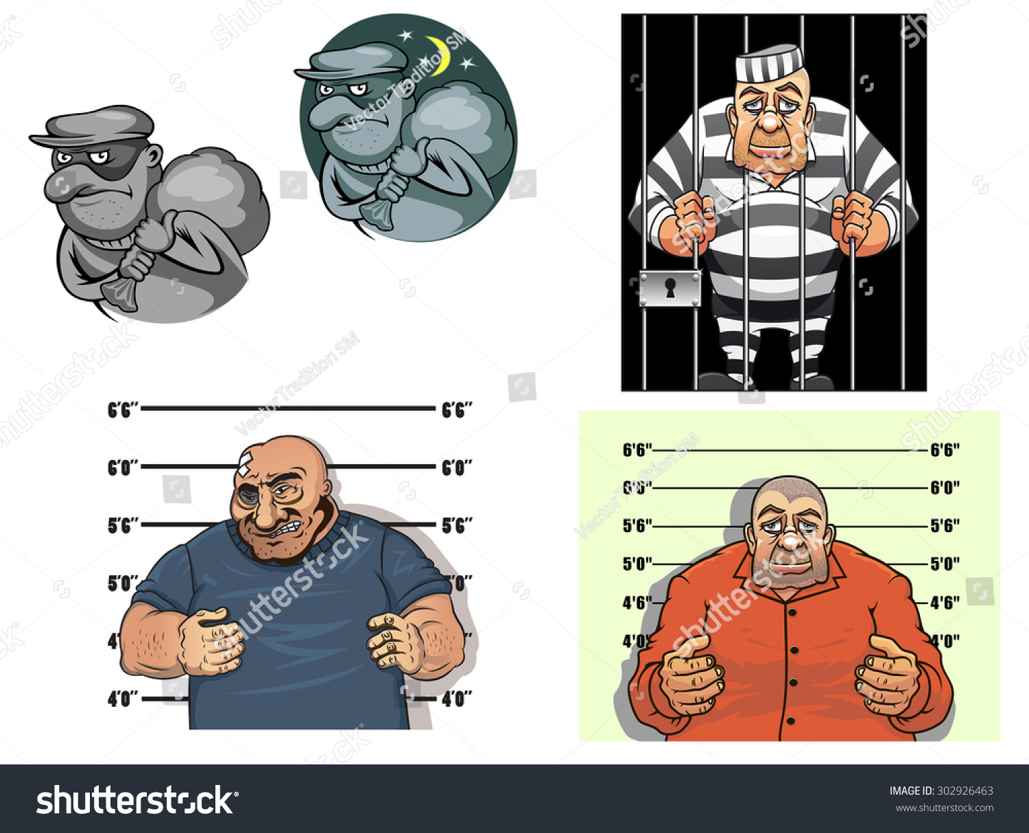 Criminal Cartoon Characters Thief Mask Sack Stock Vector 302926463