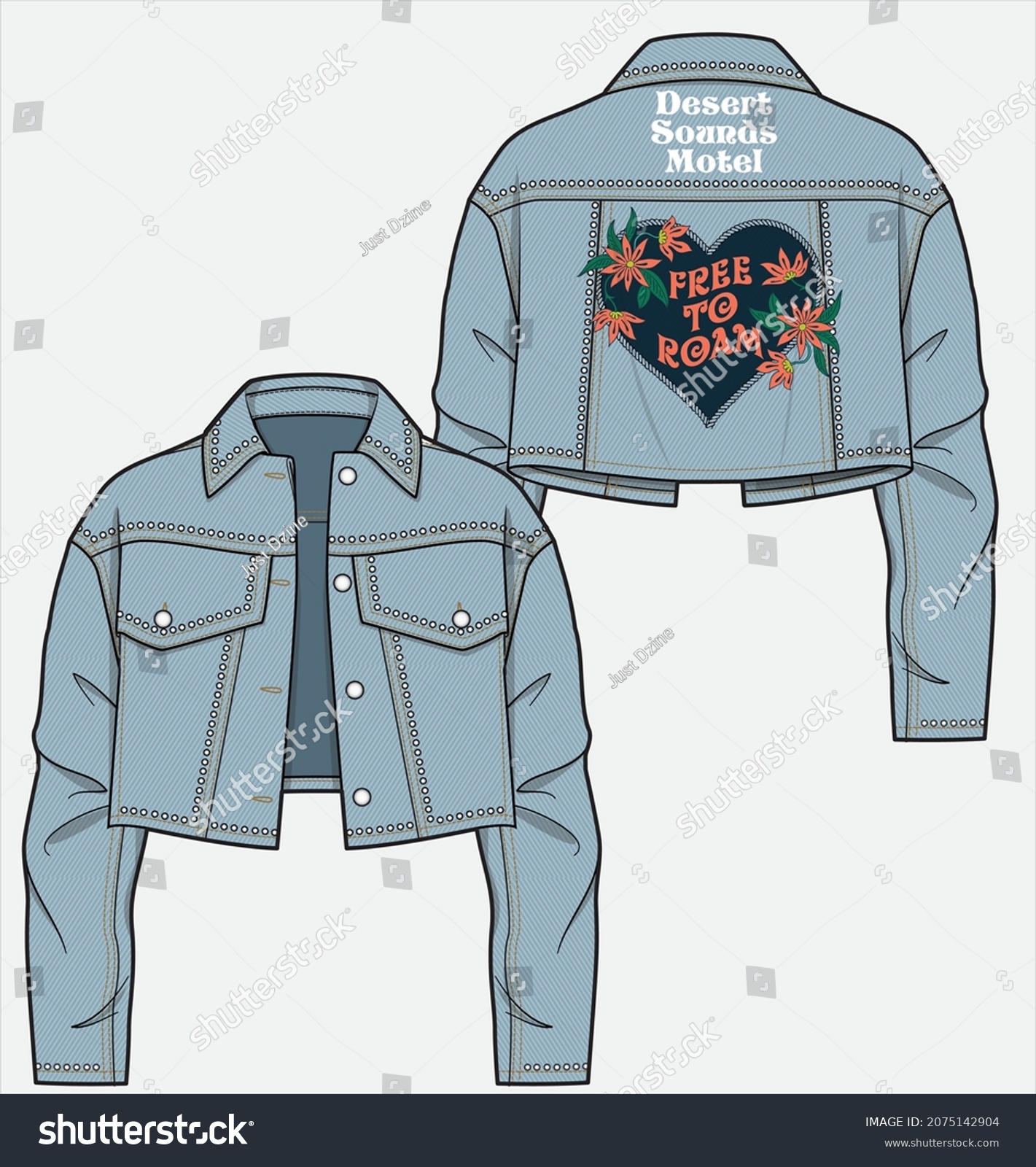 Cropped Denim Jacket Women Teen Girls Stock Vector Royalty Free