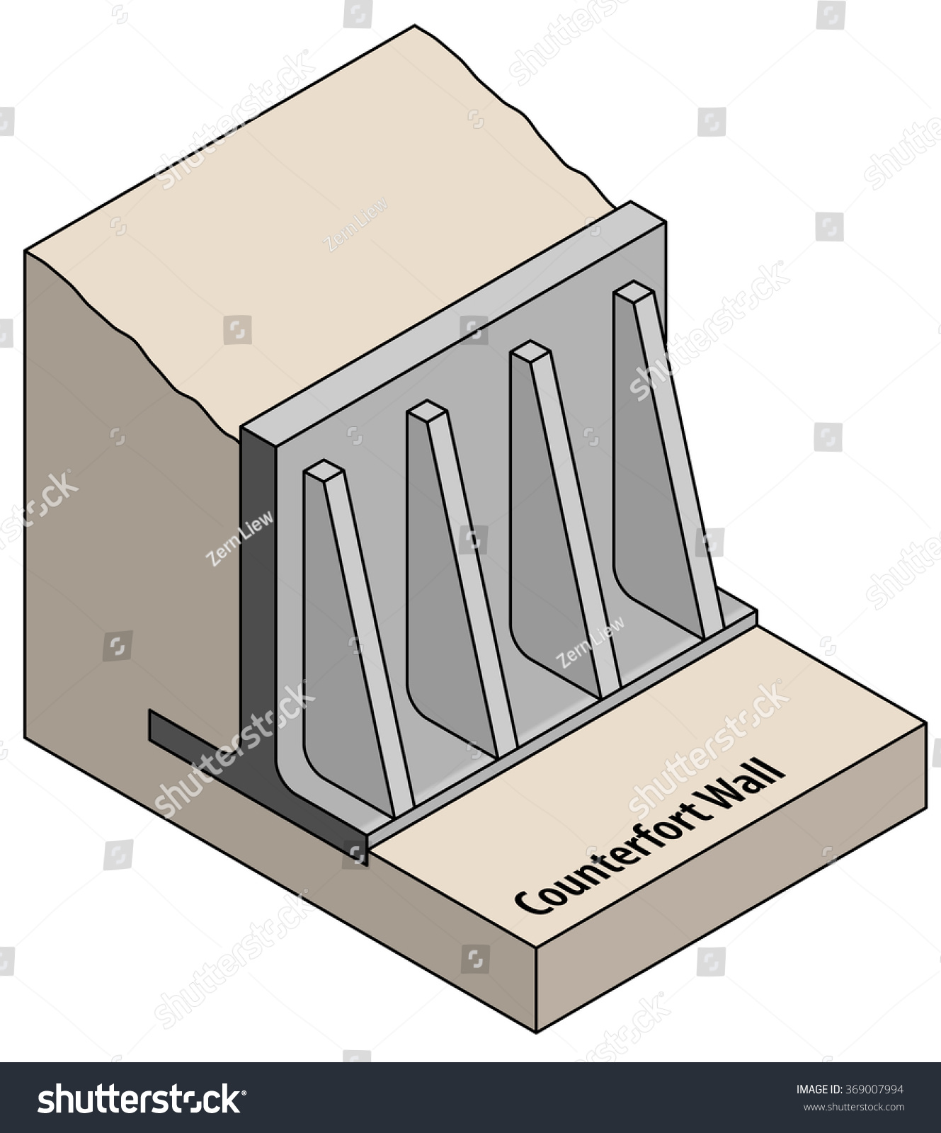 Cross Sectional Diagram Of A Retaining Wall Counterfort Wall Stock