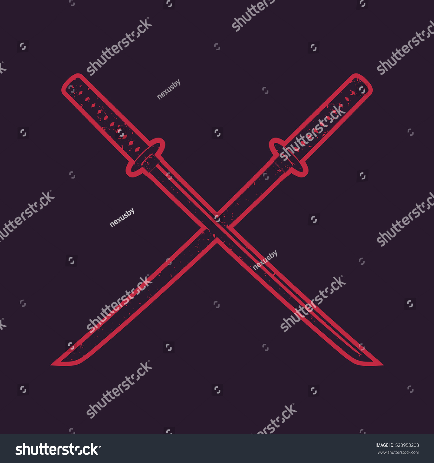 Crossed Traditional Japanese Swords Katana With Red Outline Stock Vector Illustration