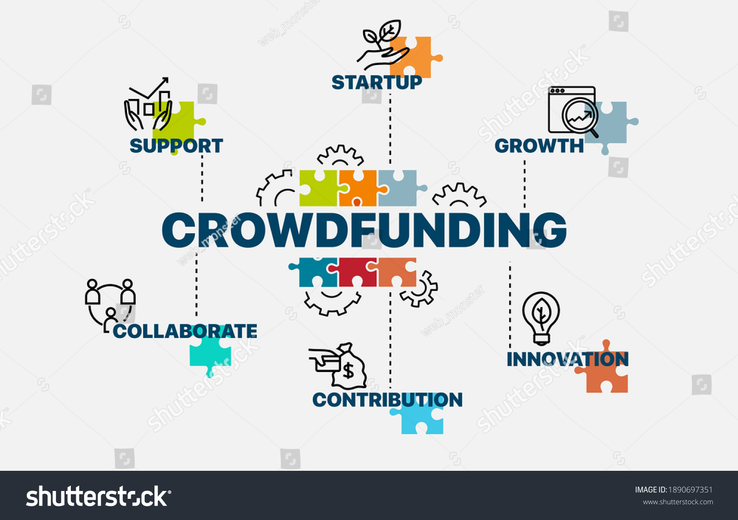 Crowdfunding Concept Infographics Chart Keywords Icons Stock Vector