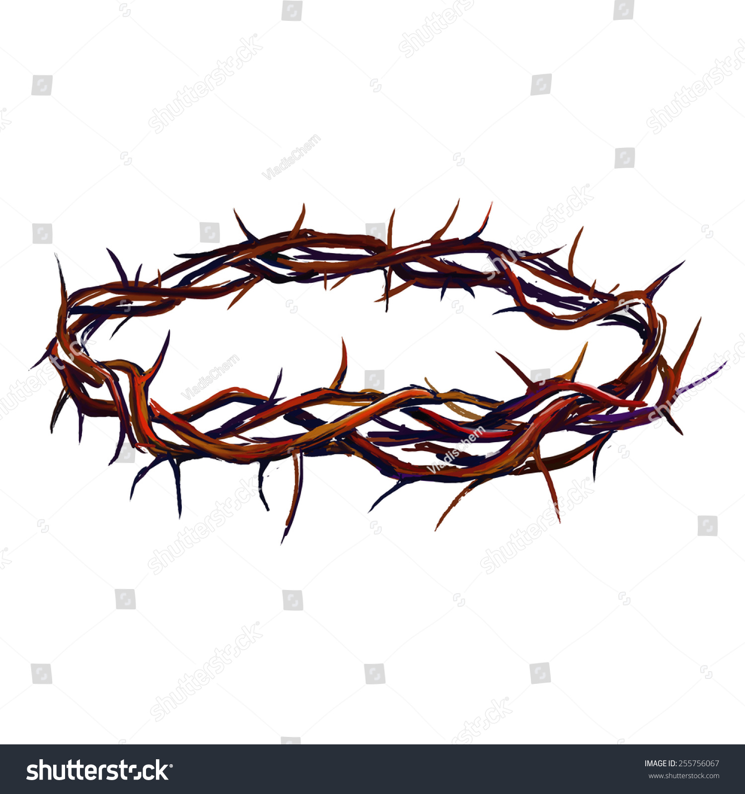 Crown Of Thorns Vector Illustration Hand Drawn Painted - 255756067