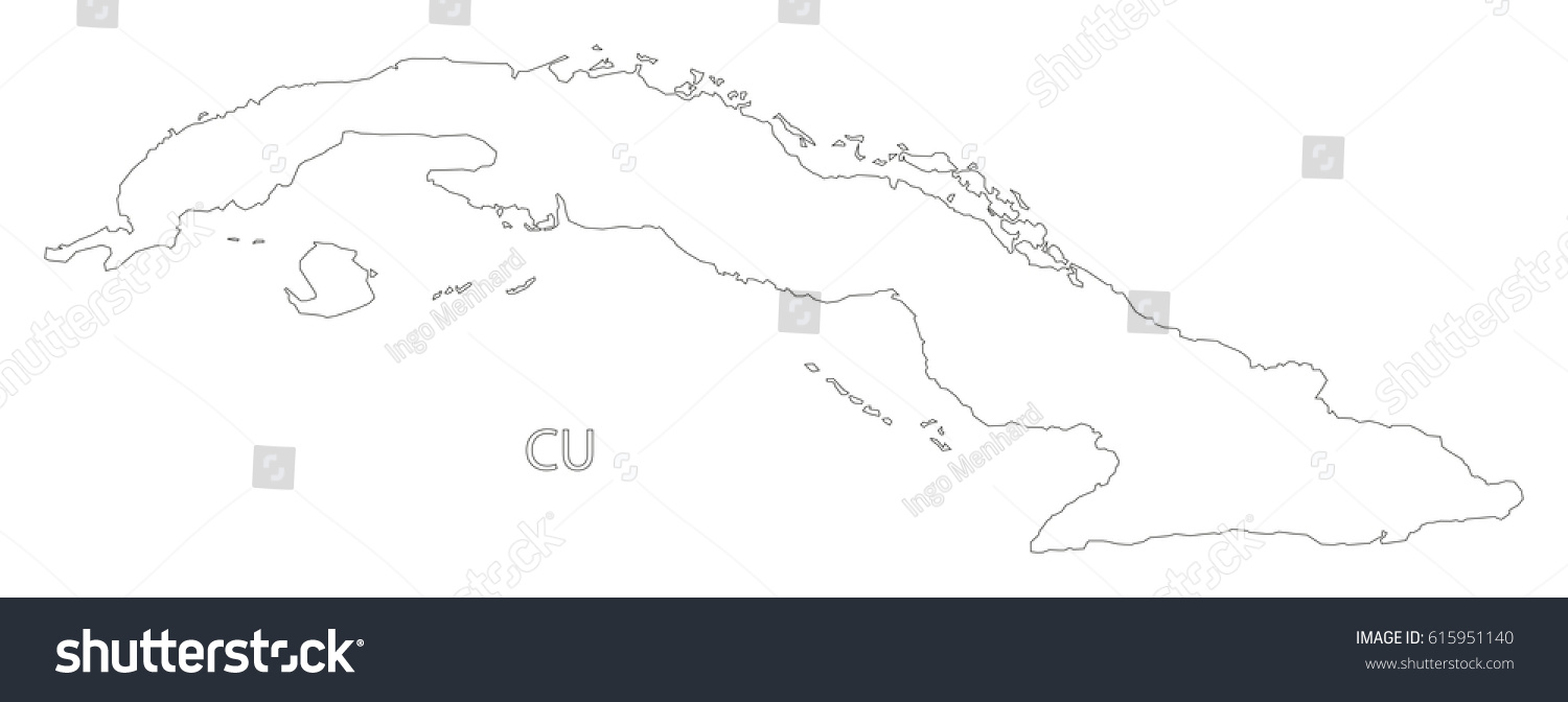 Vektor Stok Cuba Outline Silhouette Map Illustration Tanpa Royalti