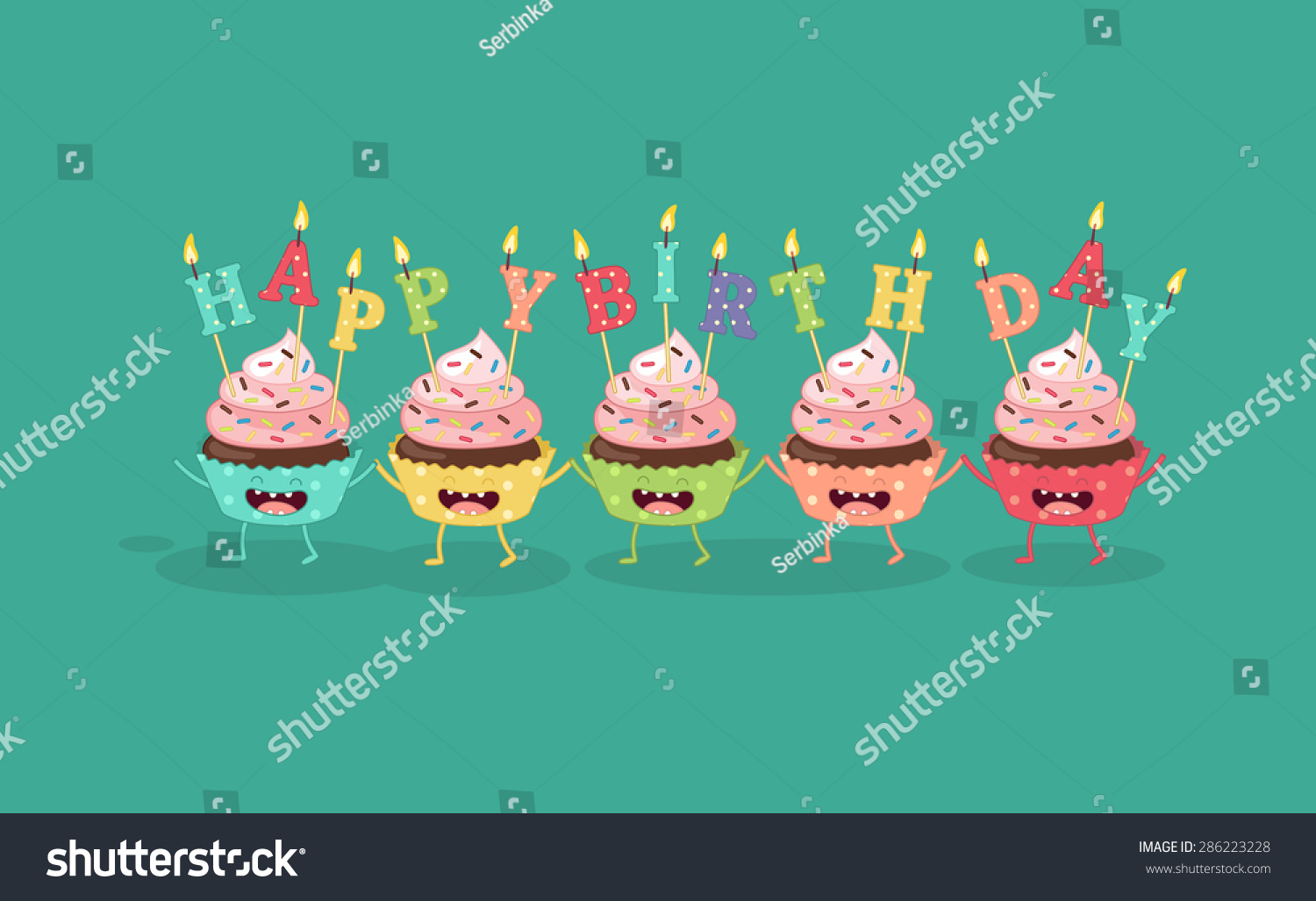 Cupcakes with a candle Happy Birthday Comic characters Vector cartoon Cupcakes with a candle Happy Birthday Comic characters Vector cartoon