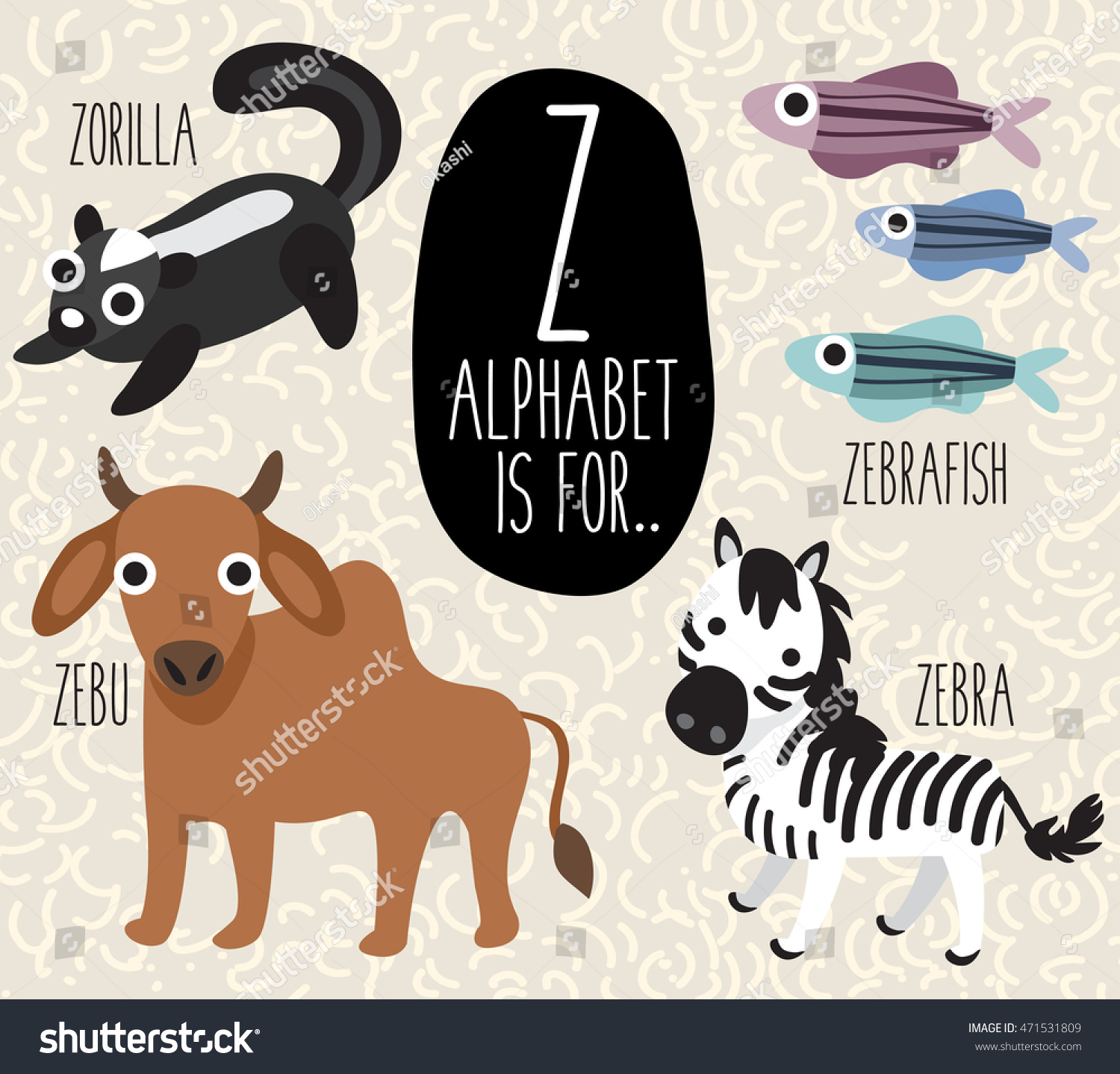 Cute Animal Alphabet Set : Letter Z : Vector Illustration - 471531809