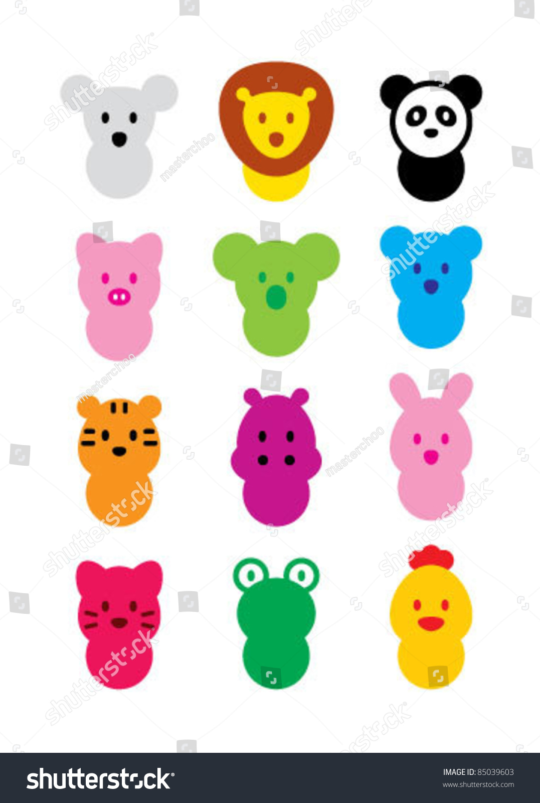 Cute Animal Symbols Stock Vector 85039603 - Shutterstock