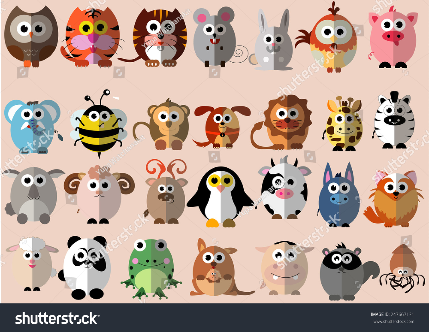 Cute Animals Cartoon Illustrator Flat Design Stock Vector Illustration 