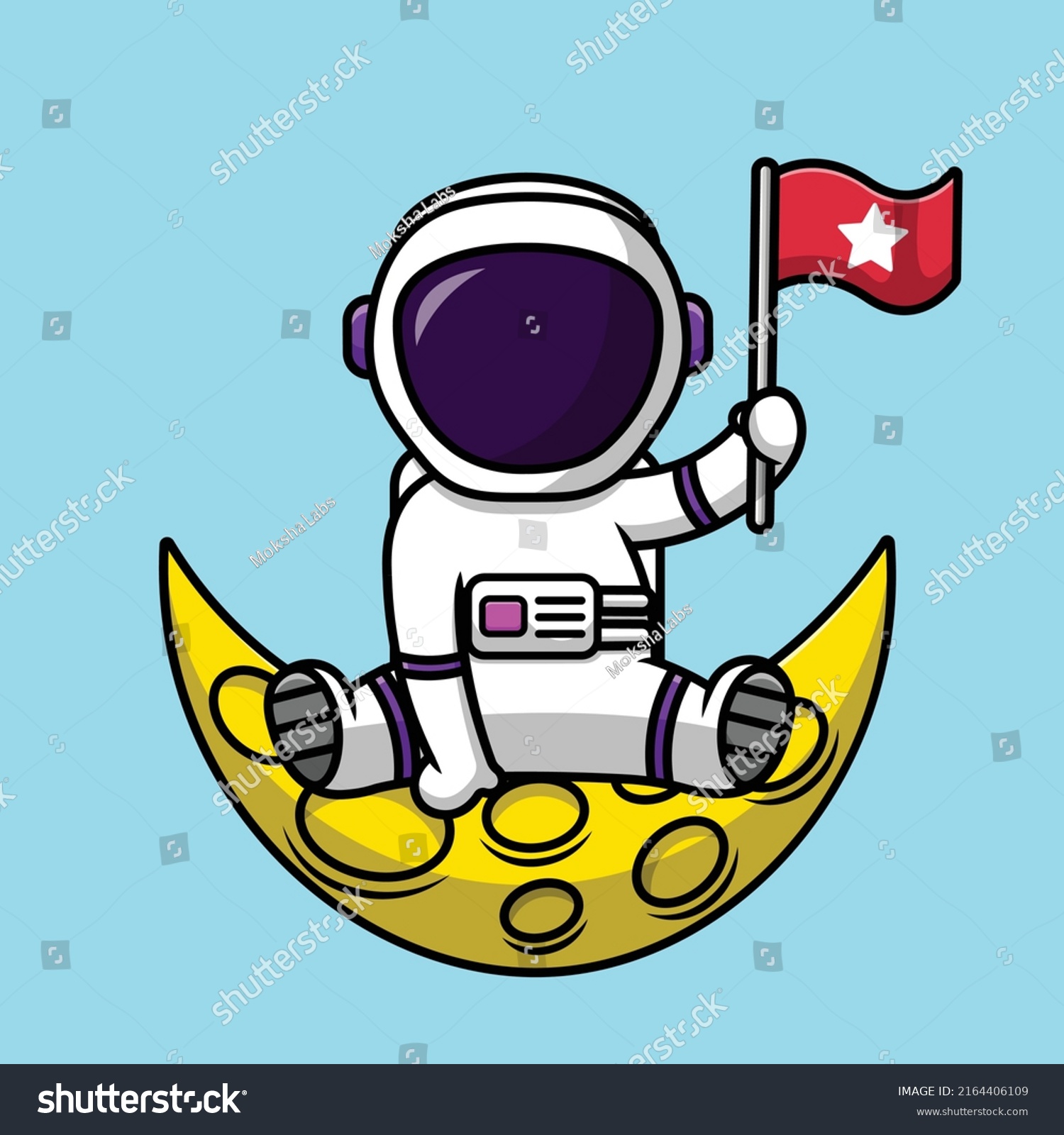 Cute Astronaut Holding Flag On Moon Stock Vector Royalty Free