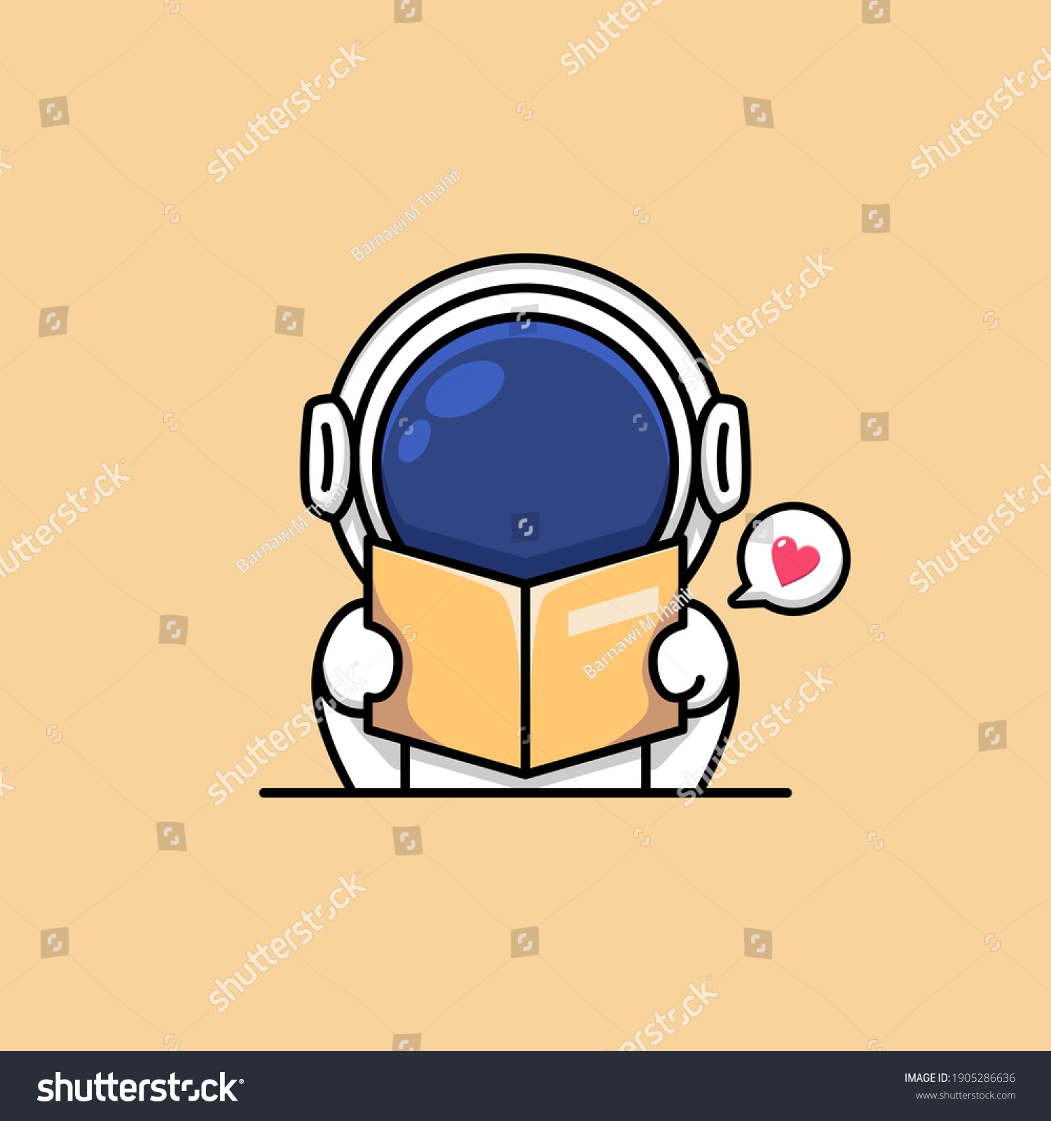 Cute Astronaut Reading Book Cartoon Illustration Stock Vector Royalty