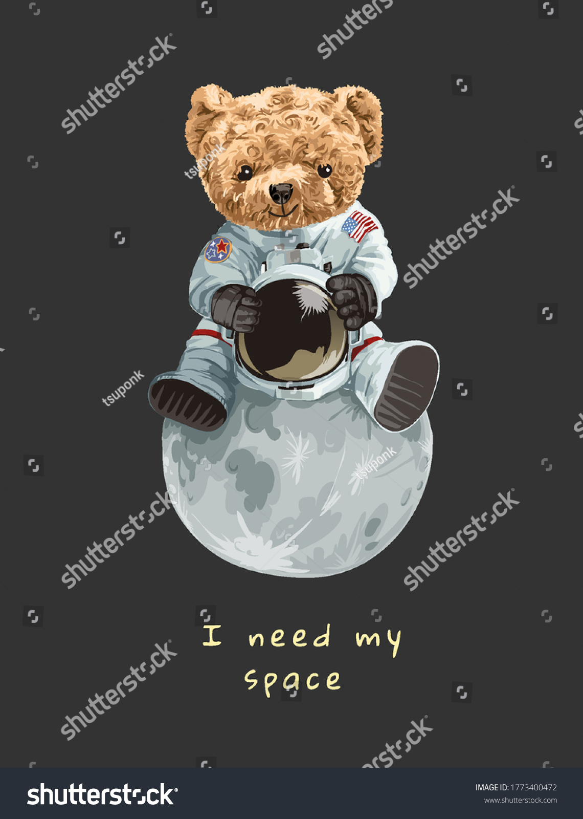 Cute Bear Toy Astronaut Costume Sitting Stock Vector Royalty Free