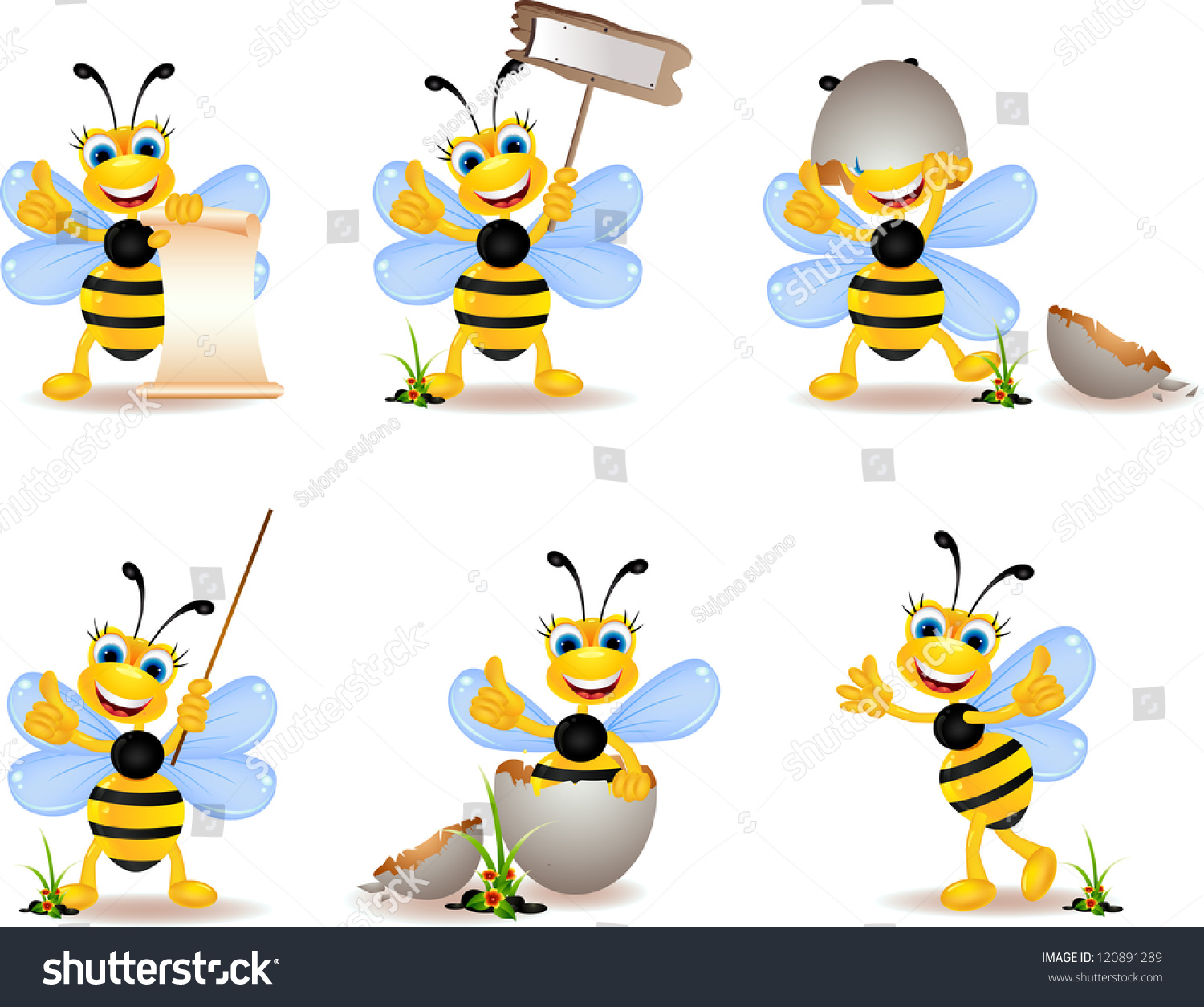 Cute Bee Cartoon Collection Stock Vector 120891289 : Shutterstock