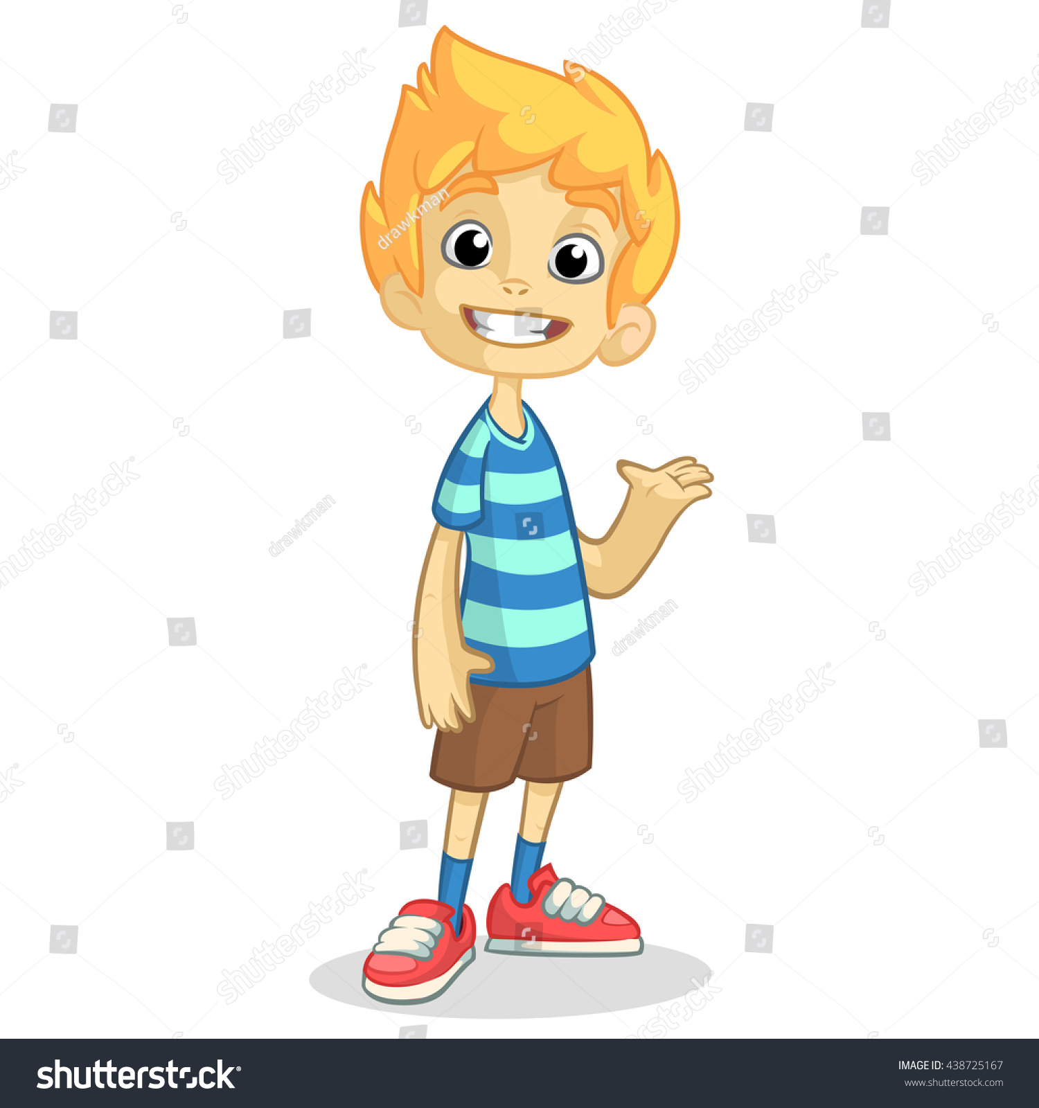 Cute Blonde Boy Waving And Smiling. Vector Cartoon Illustration Of A ...