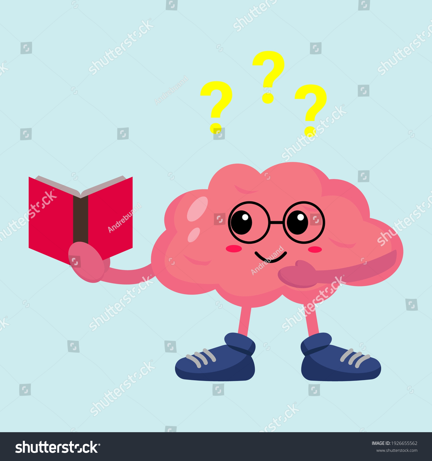 Cute Brain Cartoon Reading Book Vector Stock Vector Royalty Free