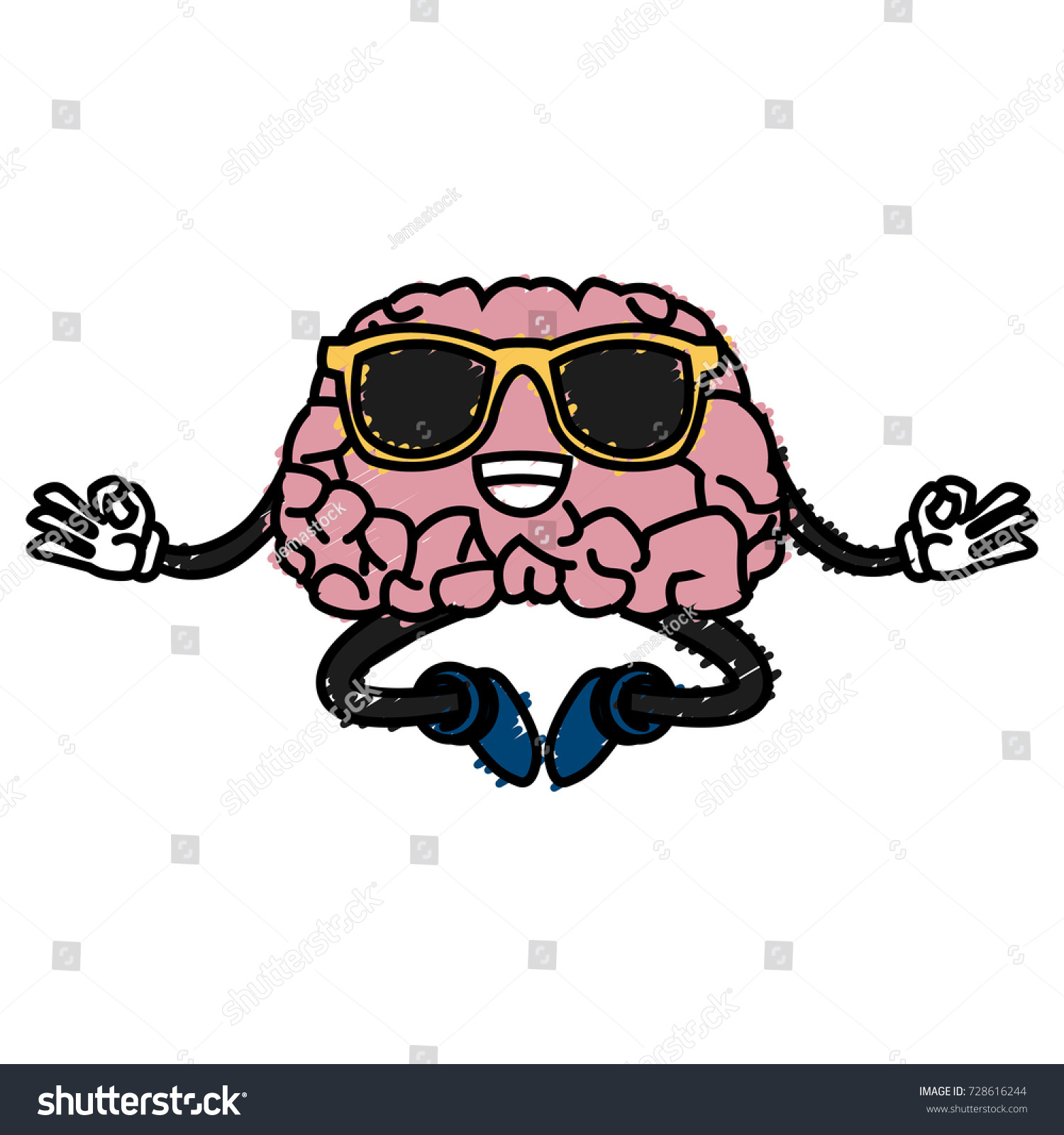 Cute Brain Meditating Cartoon Stock Vector Royalty Free