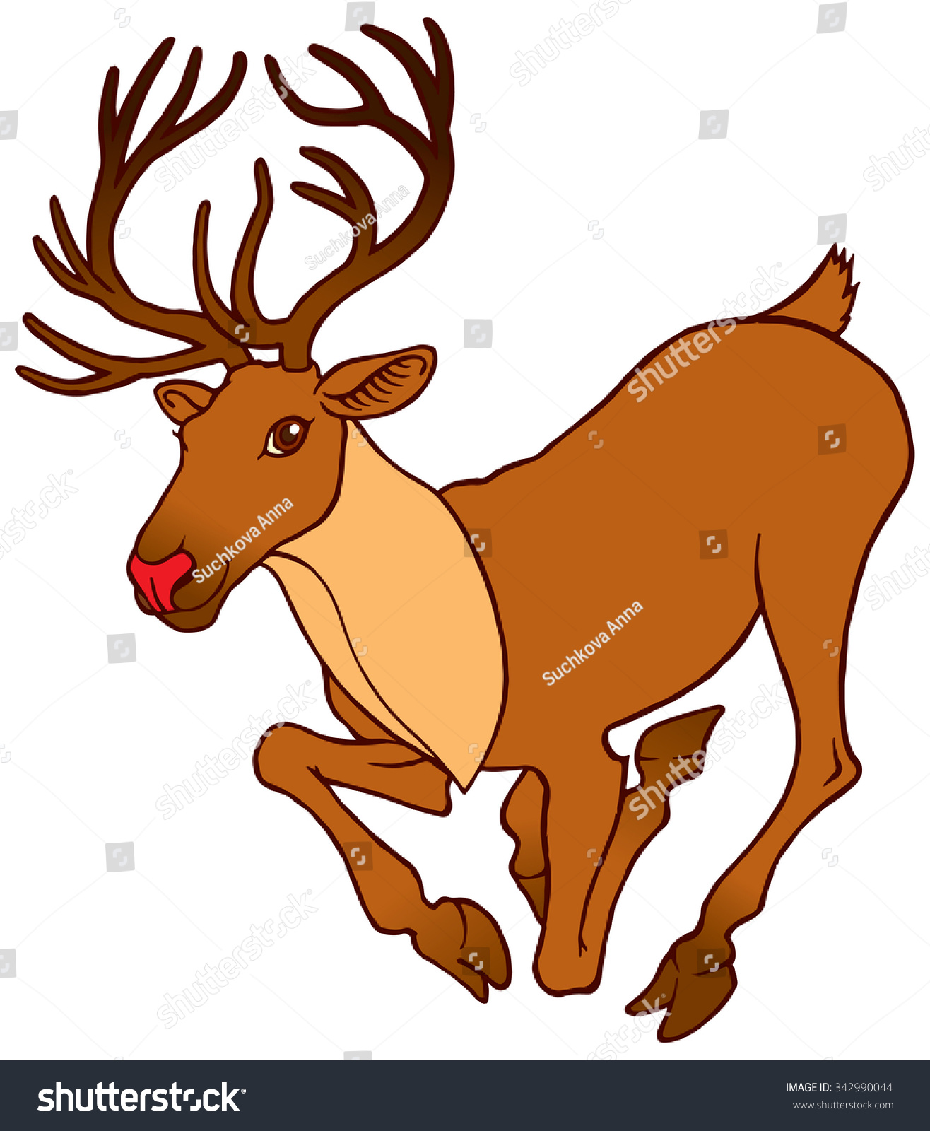 Cute Cartoon Alive Rudolph Reindeer Running With Big Horns Vector