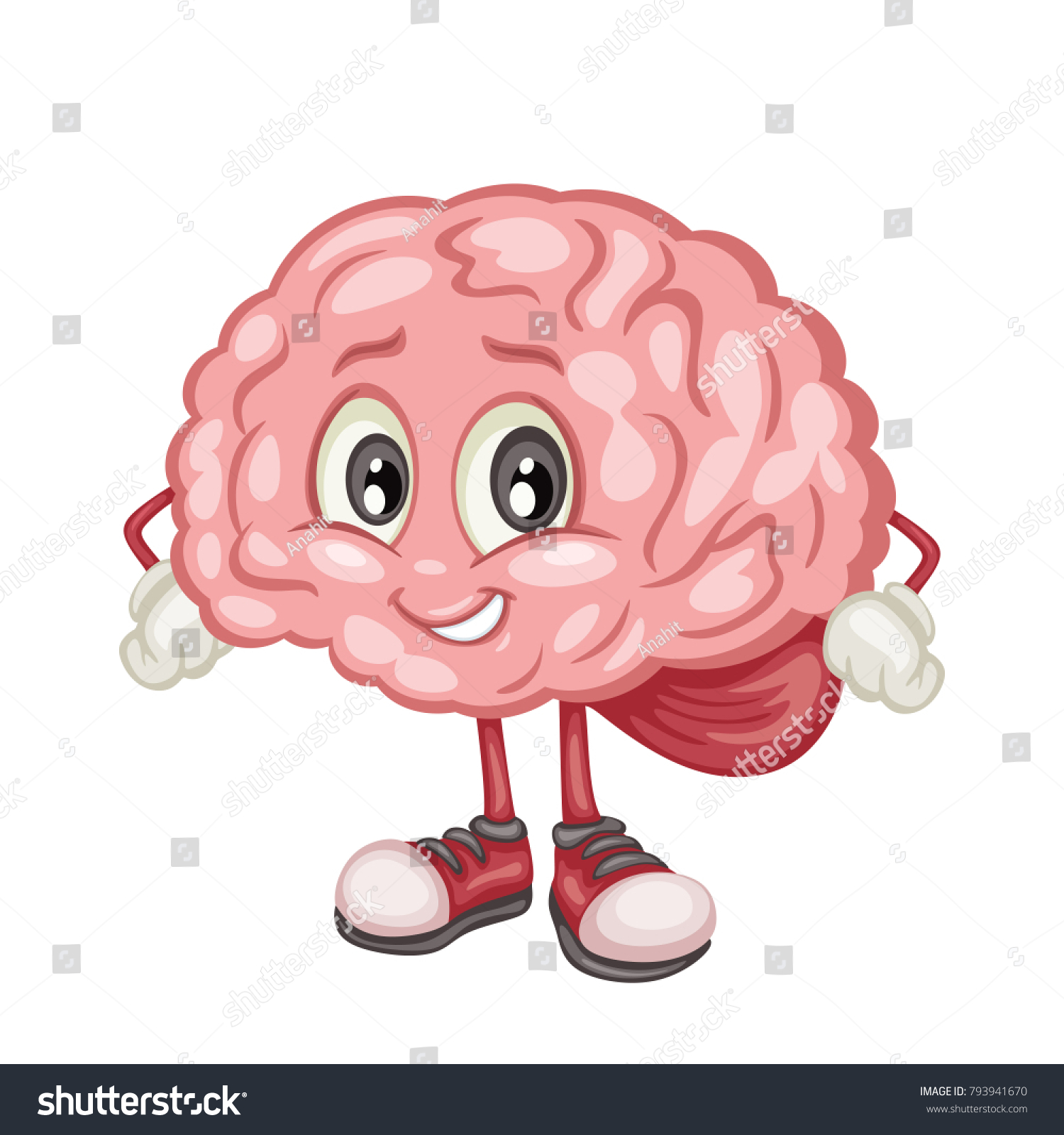 Cute Cartoon Brain Character Vector Illustration Vector De Stock