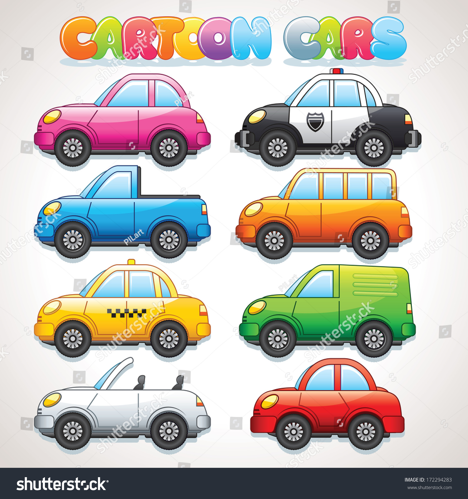 Cute Cartoon Cars Police Taxi Cabrio Stock Vector ...