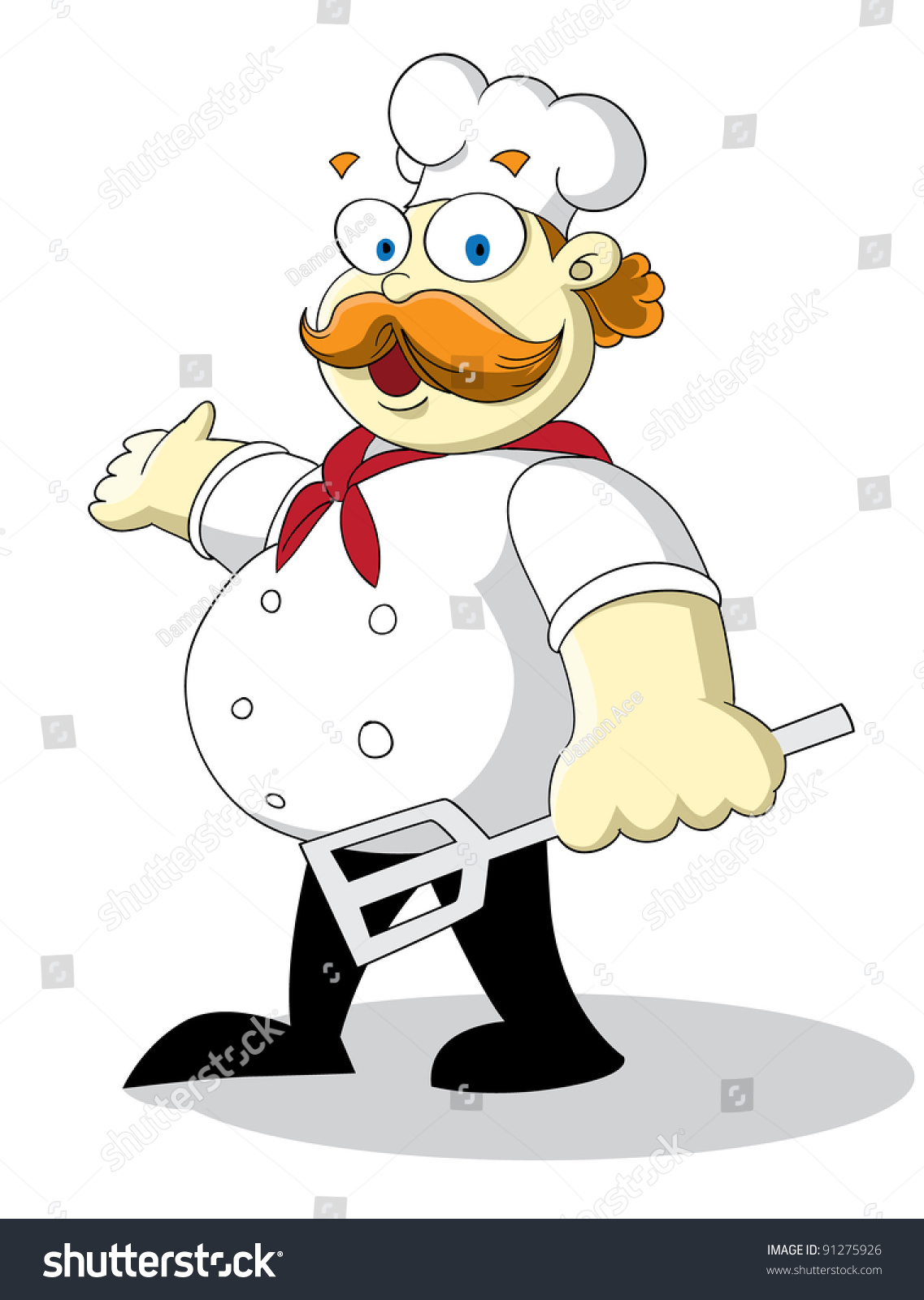 Cute Cartoon Character Of Profession (Chef) Holding A Spatula And