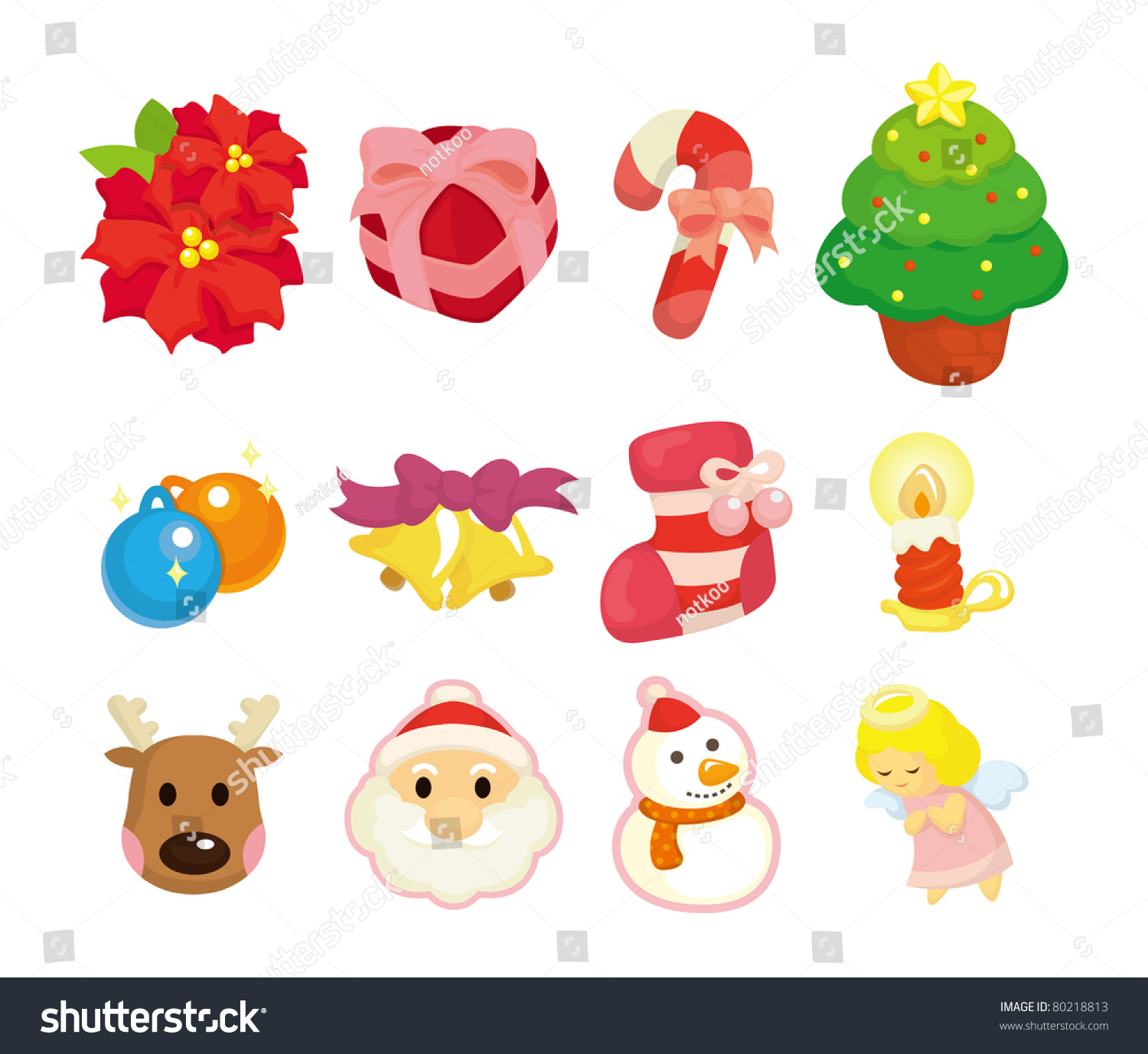 Cute Cartoon Christmas Element Icon Set Stock Vector Illustration 80218813 : Shutterstock