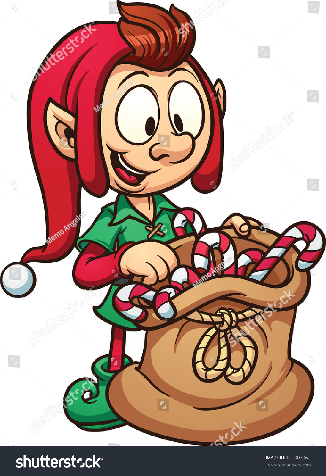 Cute Cartoon Christmas Elf Bag Candy Stock Vector ...