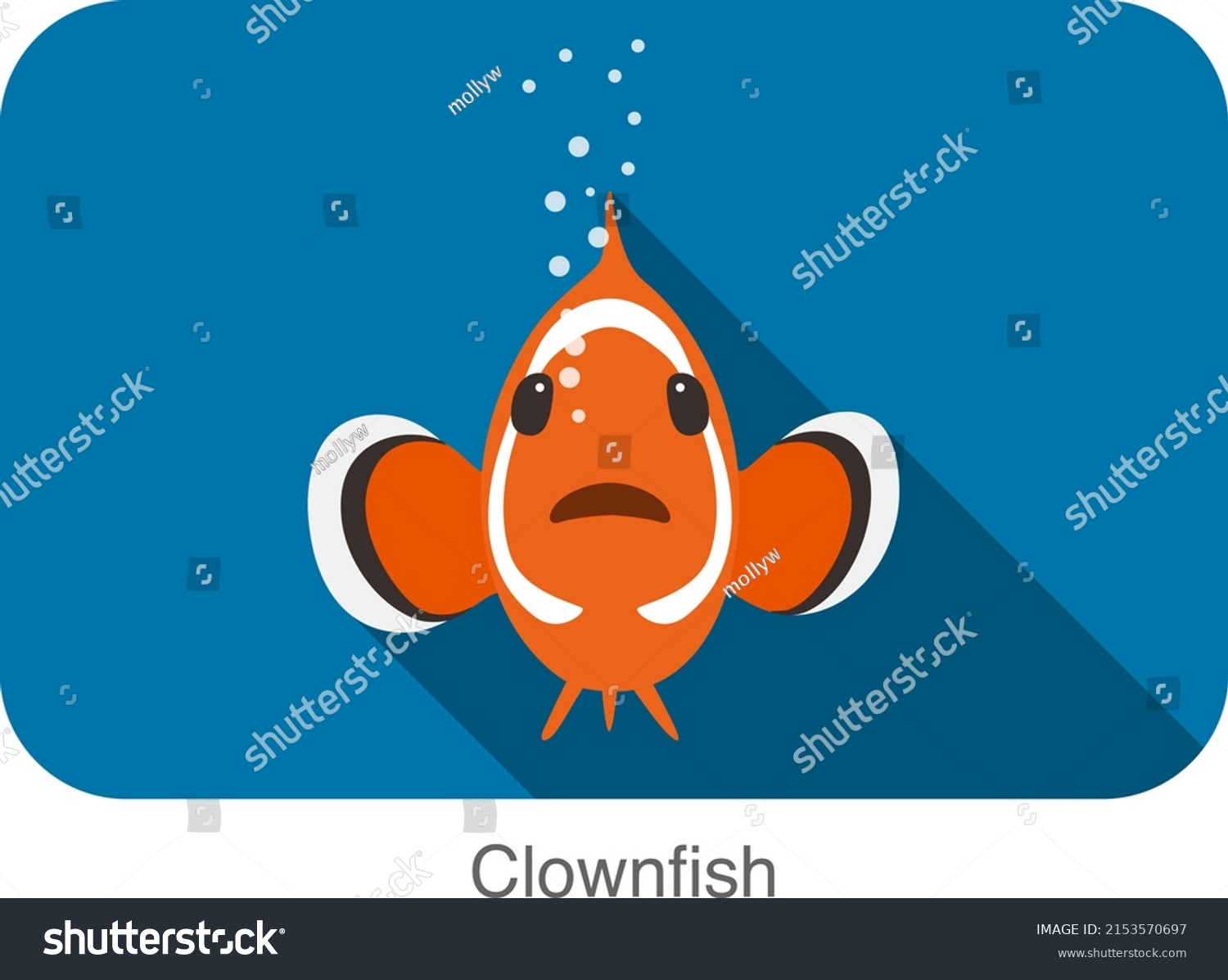 Cute Cartoon Clownfish Flat Icon Design Stock Vector Royalty Free