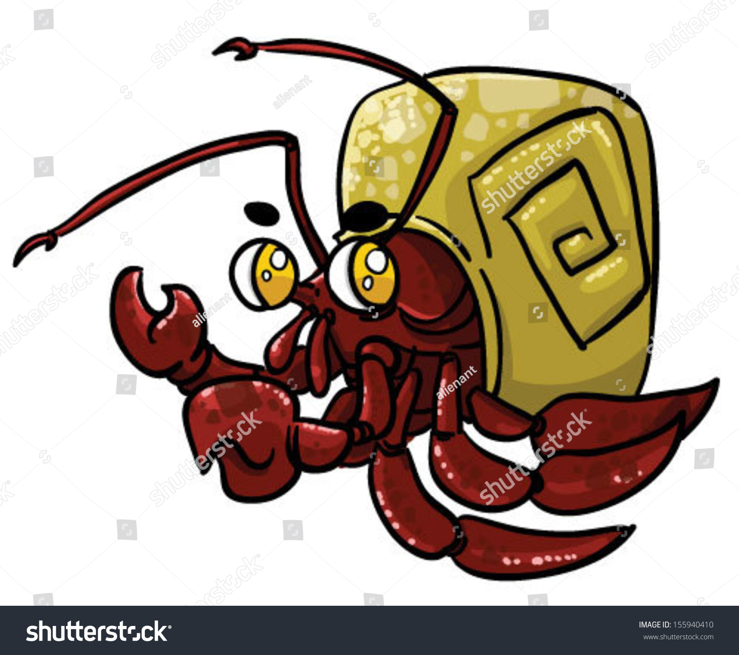 Cute Cartoon Hermit Crab - Vector Clip Art Illustration On White