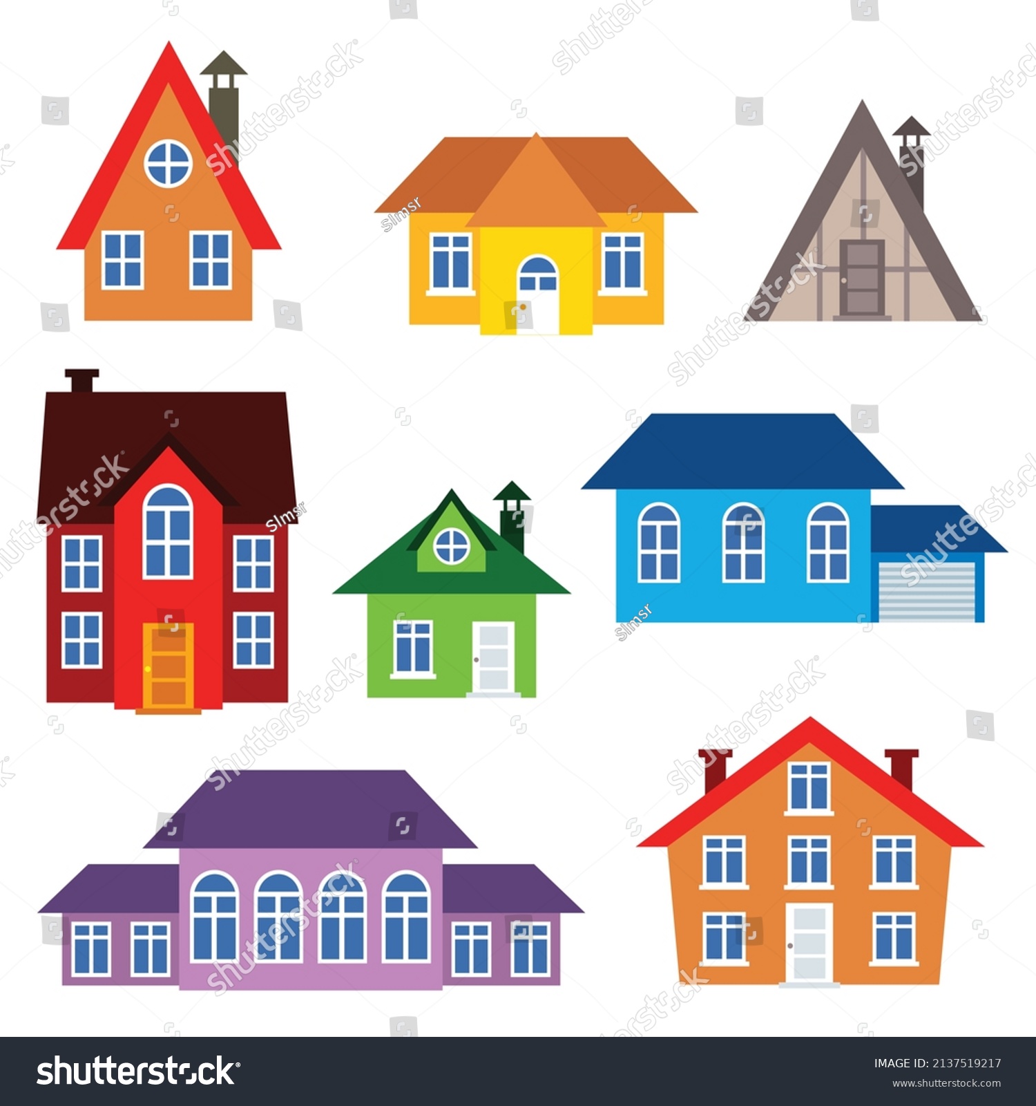 Cute Cartoon House Set Building Color Stock Vector Royalty Free