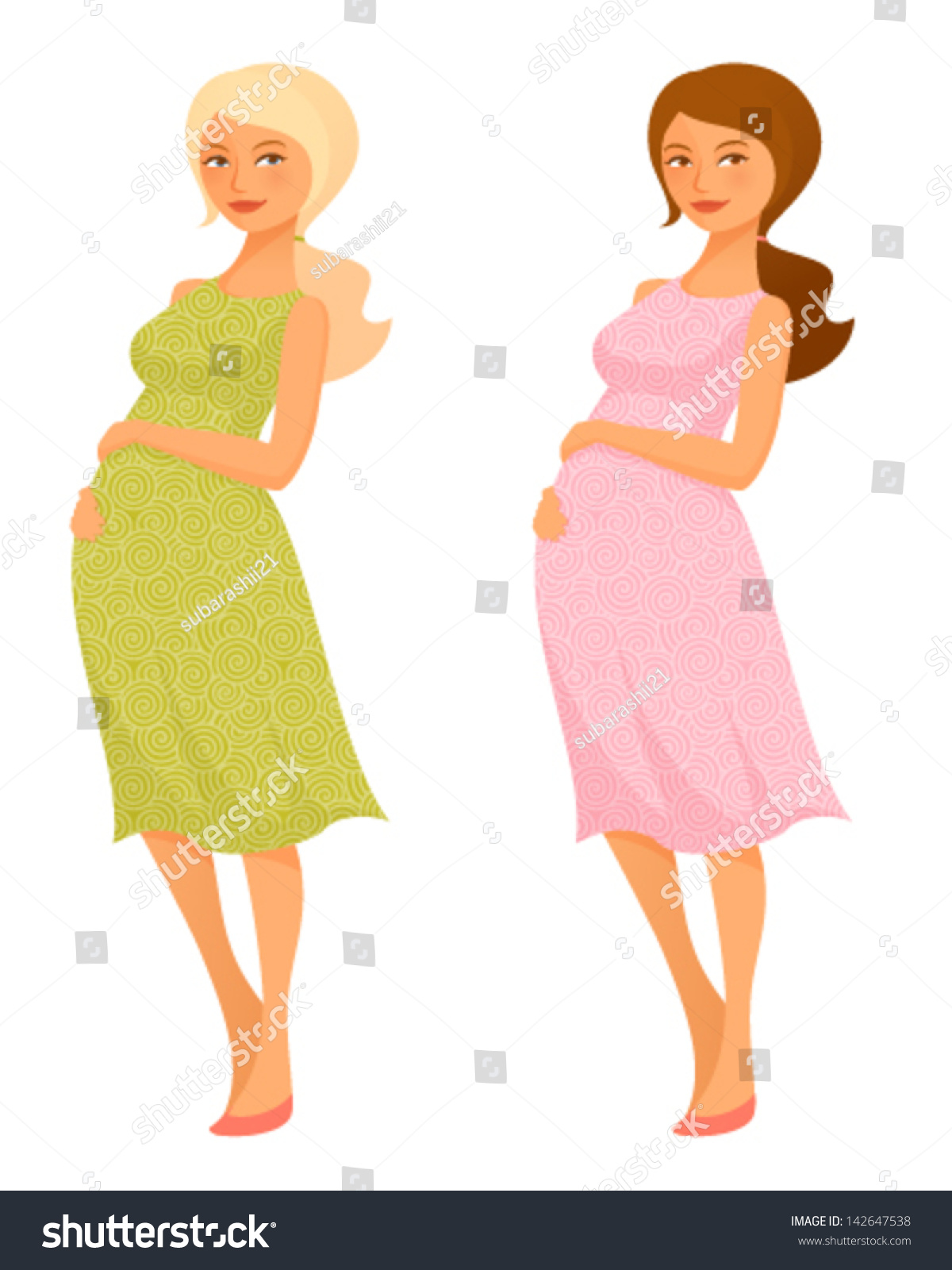 Cute Cartoon Illustration Of A Beautiful Pregnant Woman - 142647538