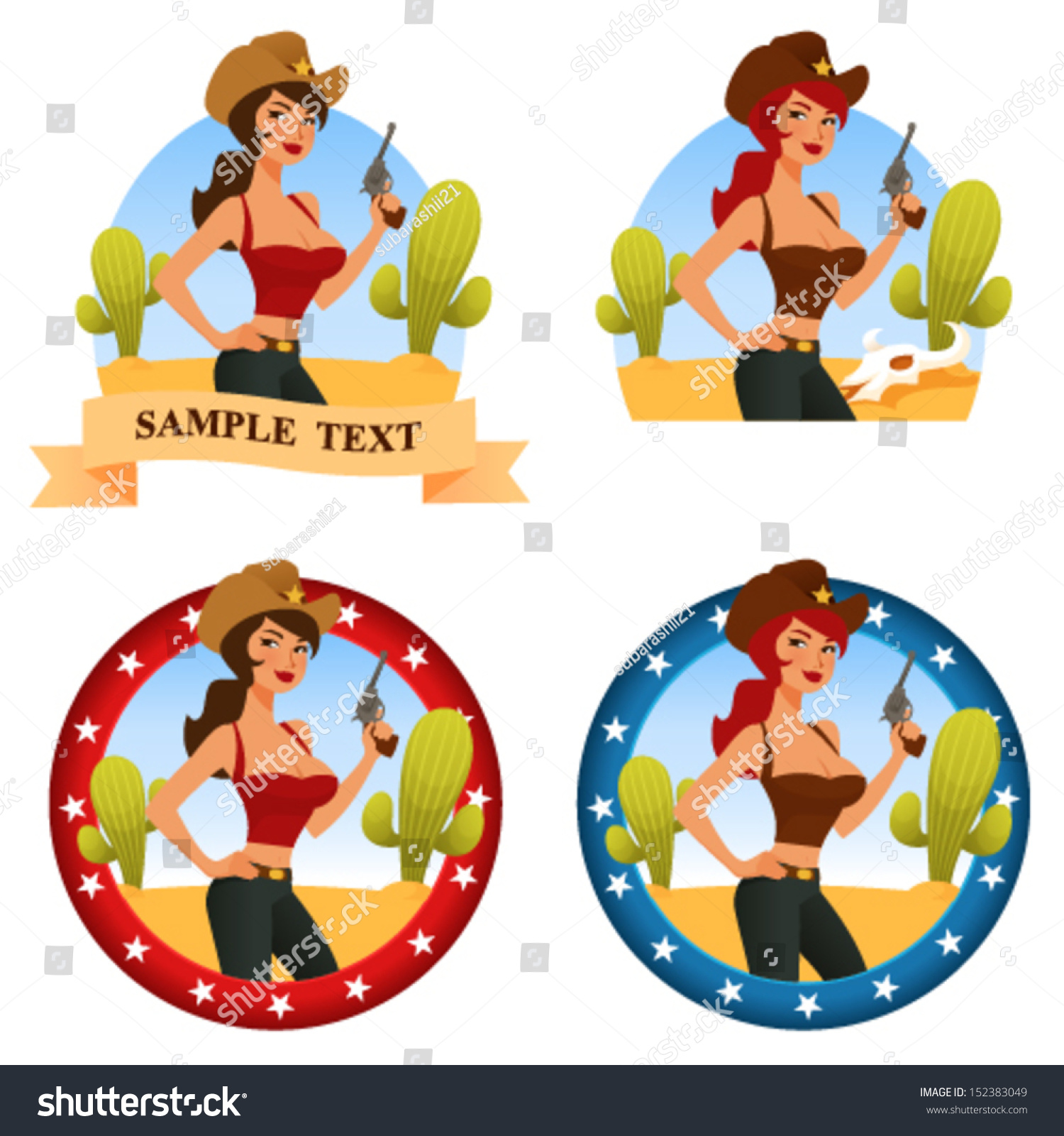 Cute Cartoon Illustrations Of A Cowgirl - 152383049 : Shutterstock