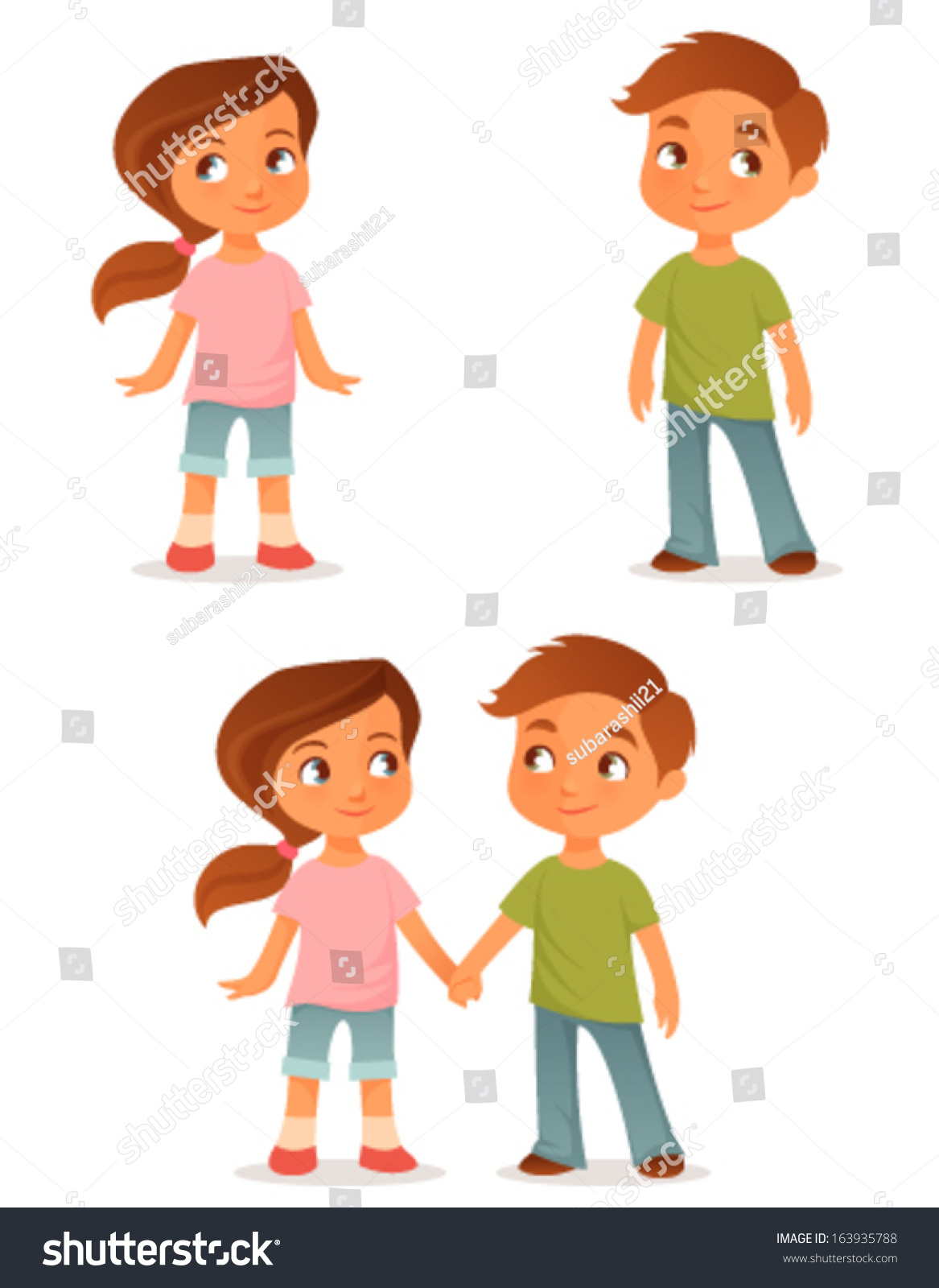 Cute Cartoon Kids, Either A Brother And Sister Or Little Friends