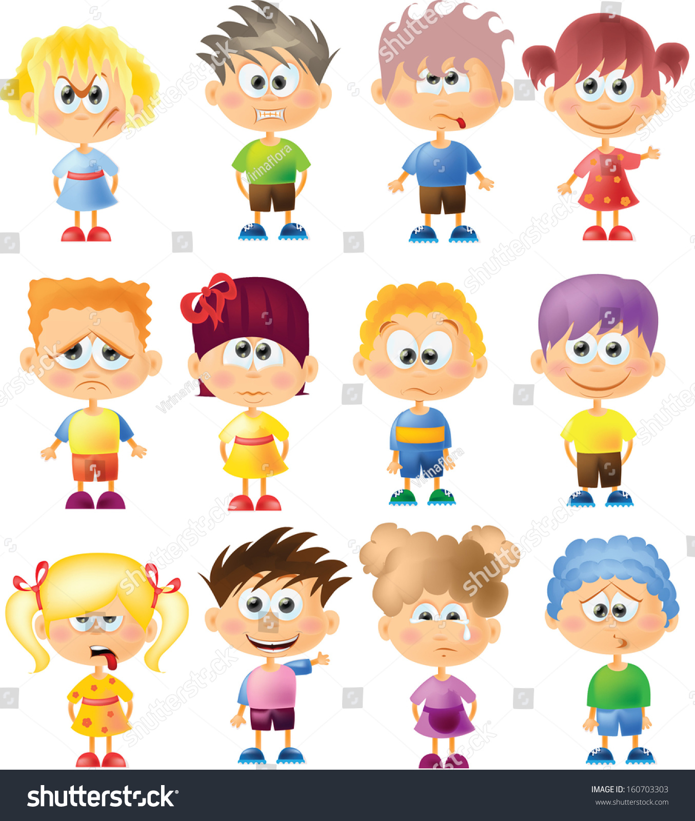 Cute Cartoon Kids Different Emotions Stock Vector 160703303 Shutterstock
