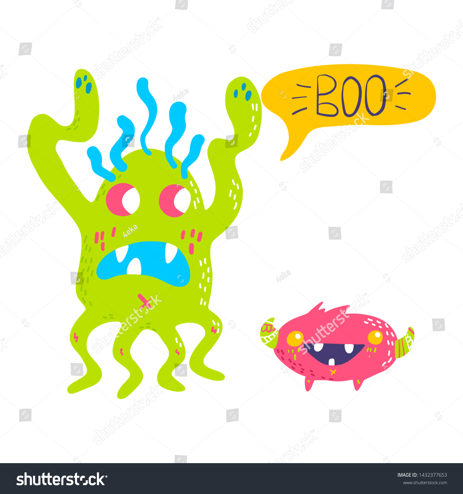 Cute Cartoon Monsters Collection Vector Set 스톡 벡터 로열티 프리 1432377653