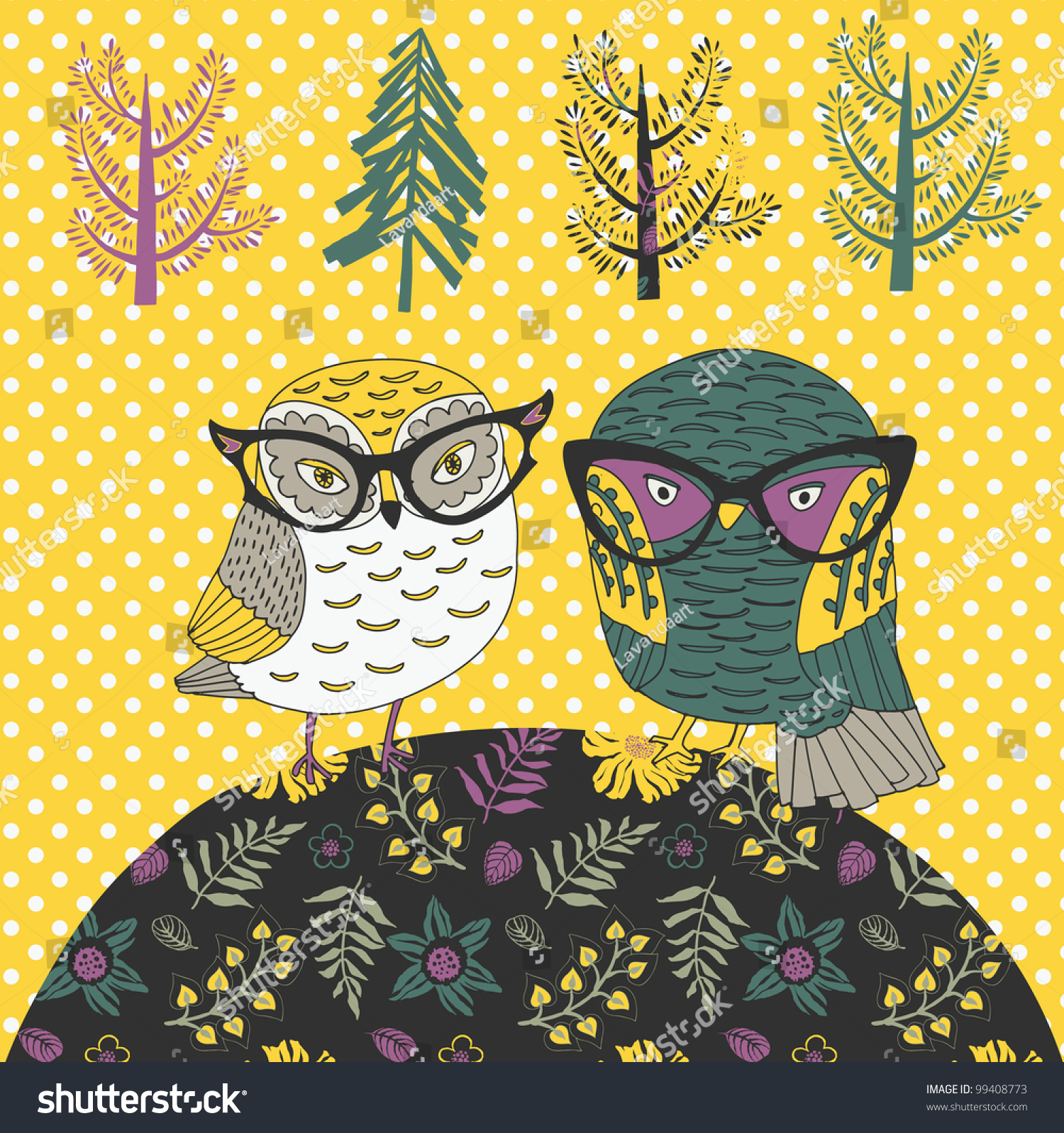 Cute Cartoon Owls Illustration - 99408773 : Shutterstock