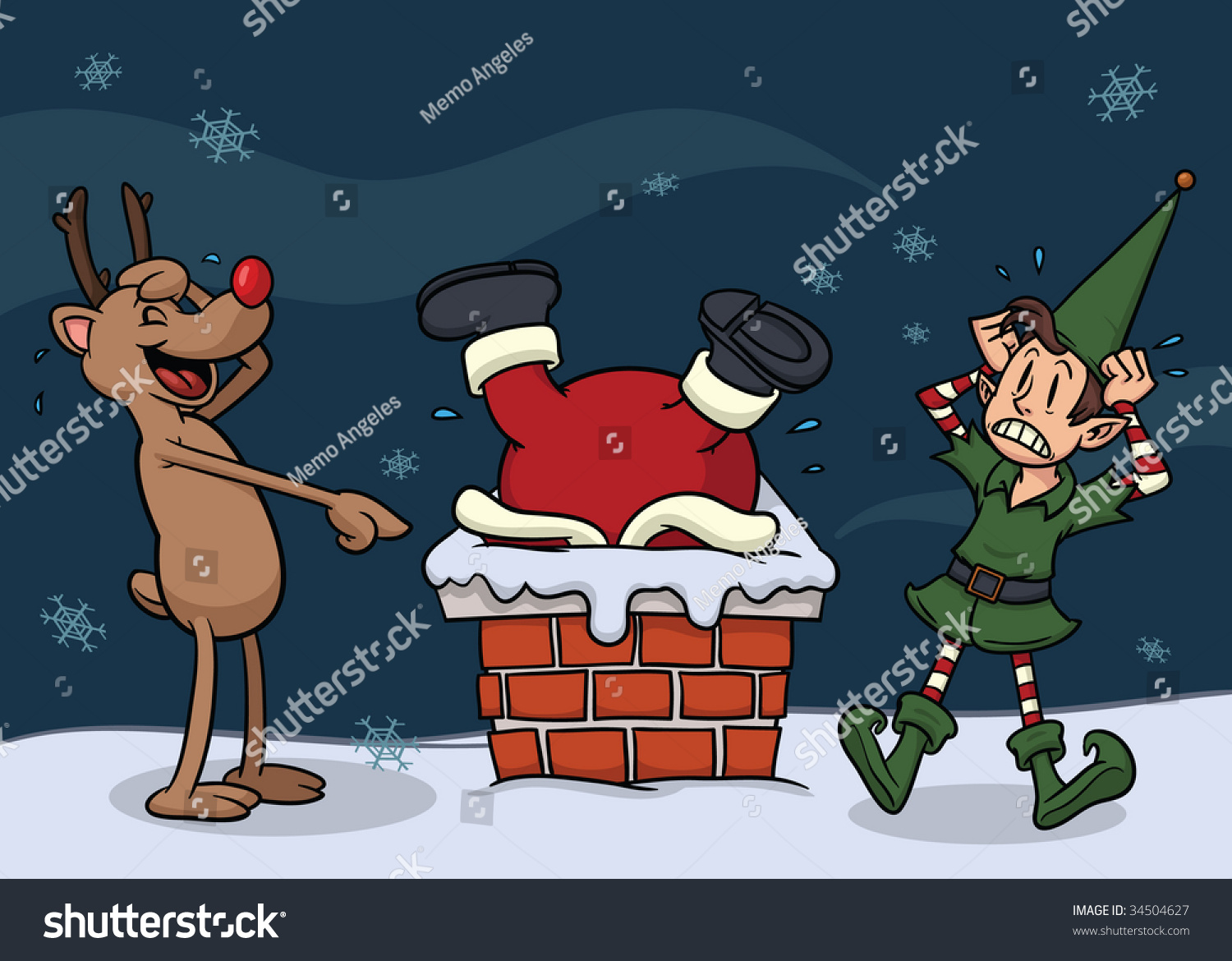 Cute Cartoon Santa Claus Stuck In Chimney. All Elements Can Be Used