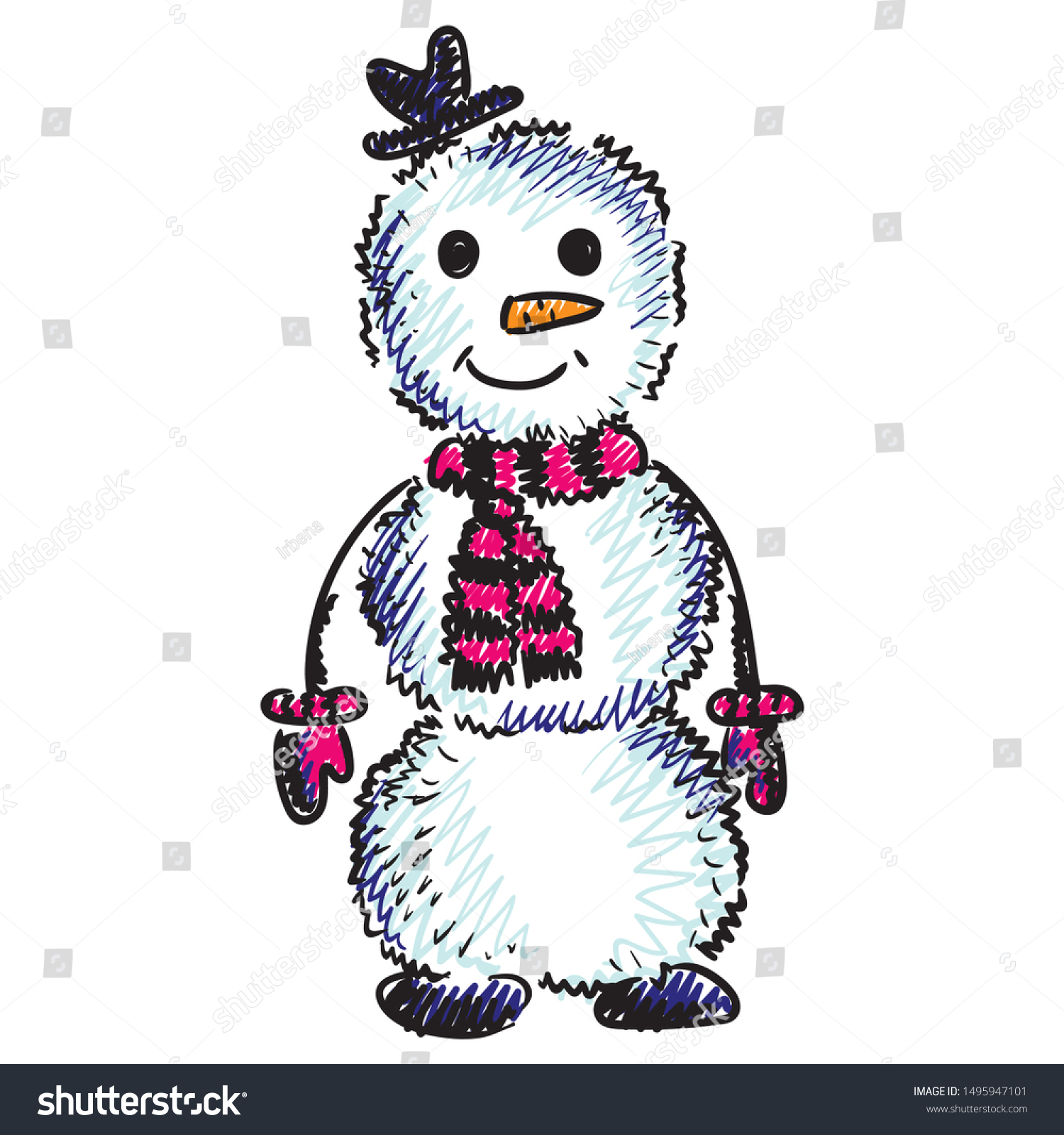 Cute Cartoon Snow Man Sketch Vector Shutterstock