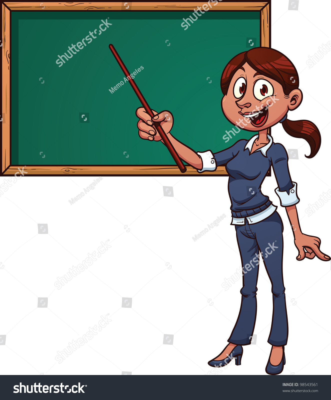 Cute Cartoon Teacher And Chalkboard. Vector Illustration With Simple 