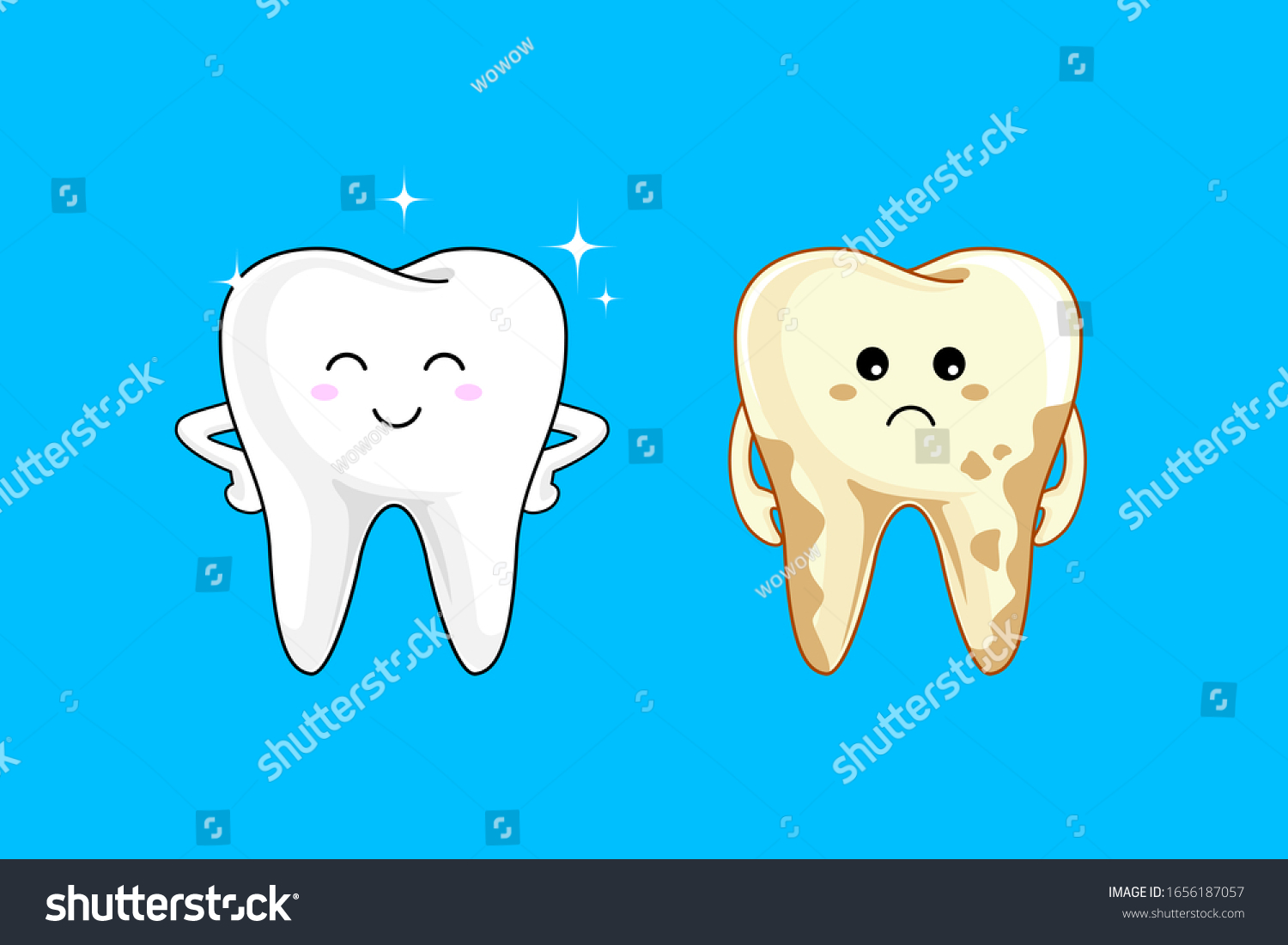 Cute Cartoon Tooth Character Bright Dirty Stock Vector Royalty Free