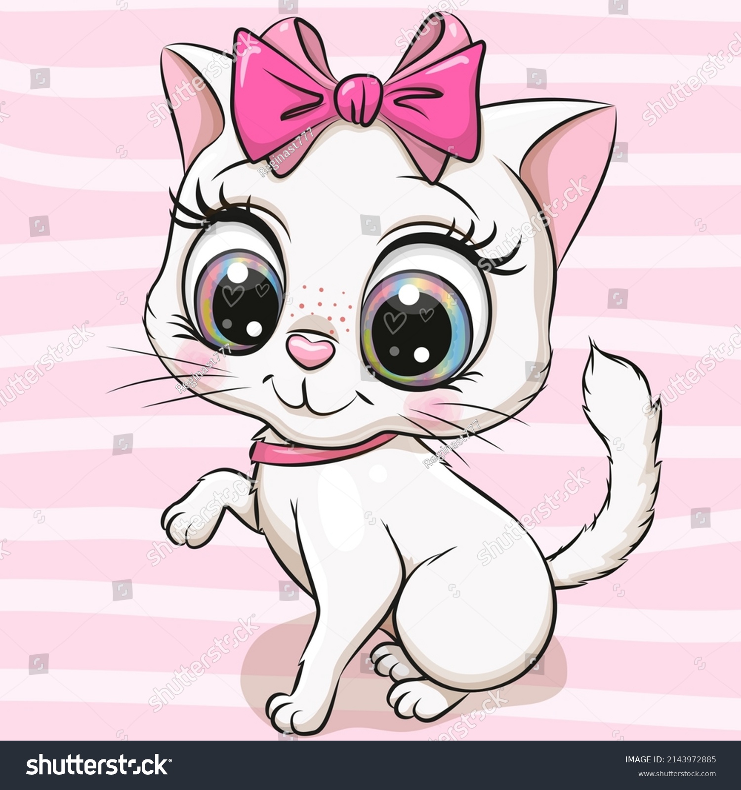 Cute Cartoon White Kitten Pink Bow Stock Vector Royalty Free