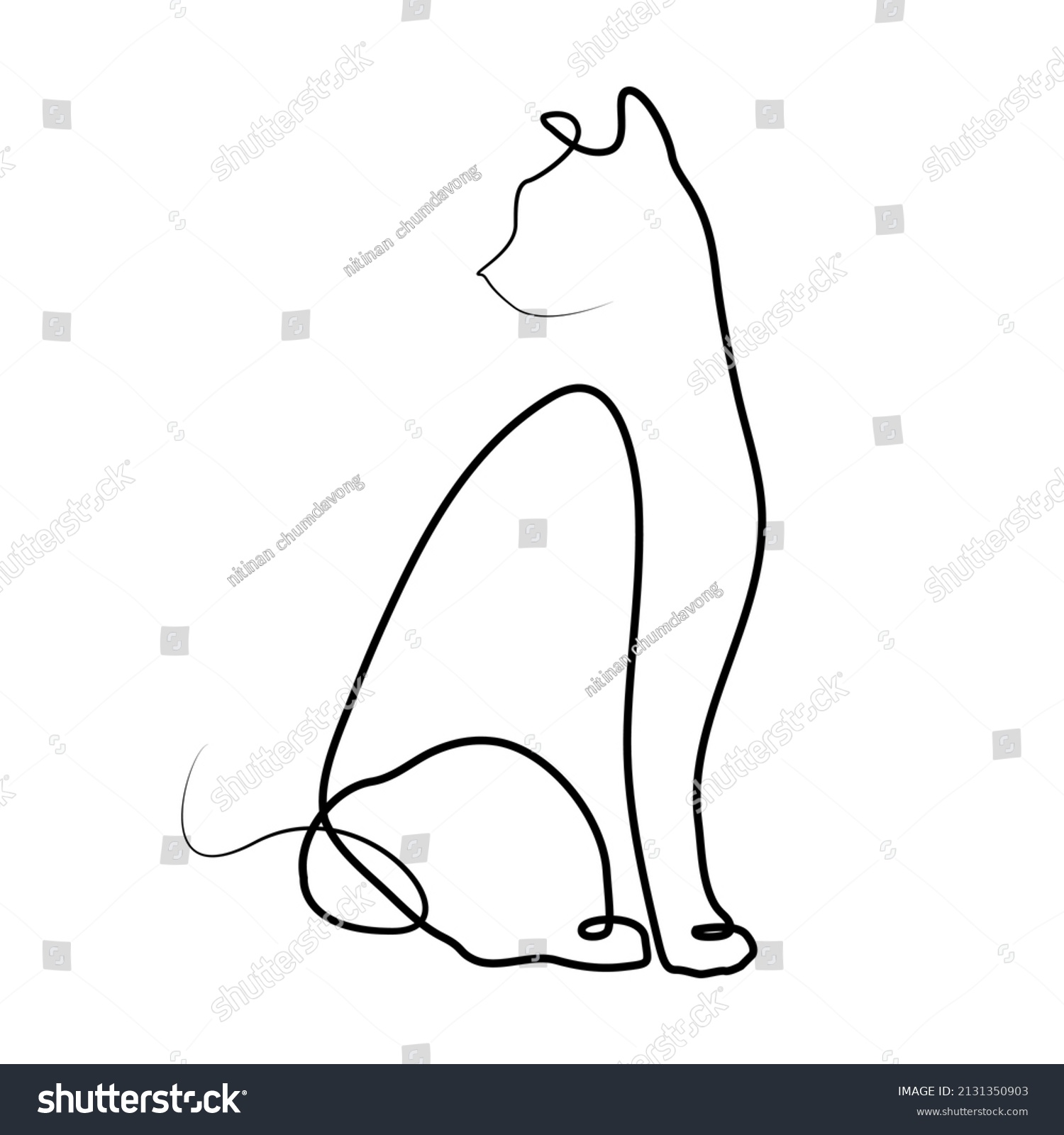 Cute Cat Continuous Line Drawing Vector Stock Vector Royalty Free