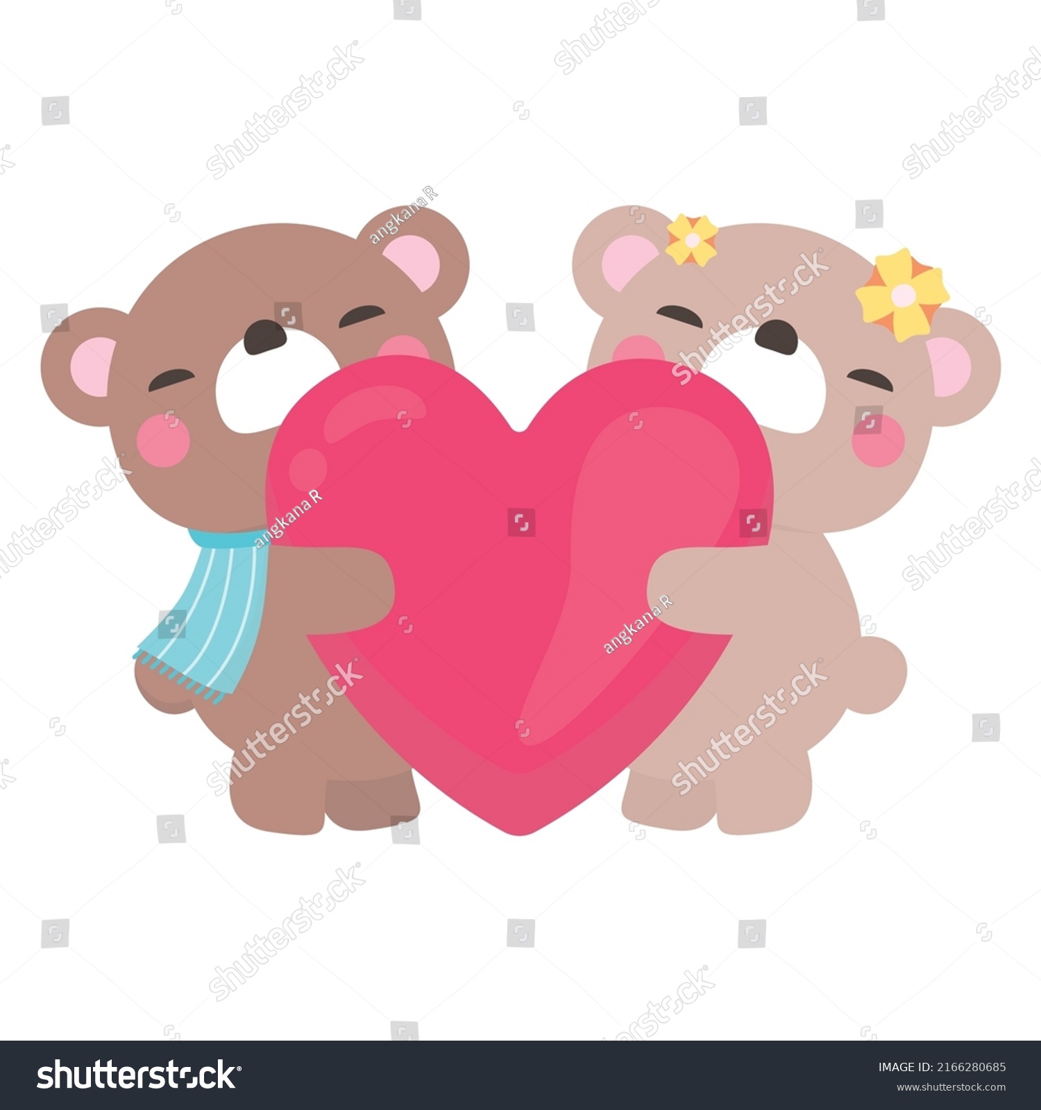 Cute Character Couple Bear Hugging Heart Stock Vector Royalty Free