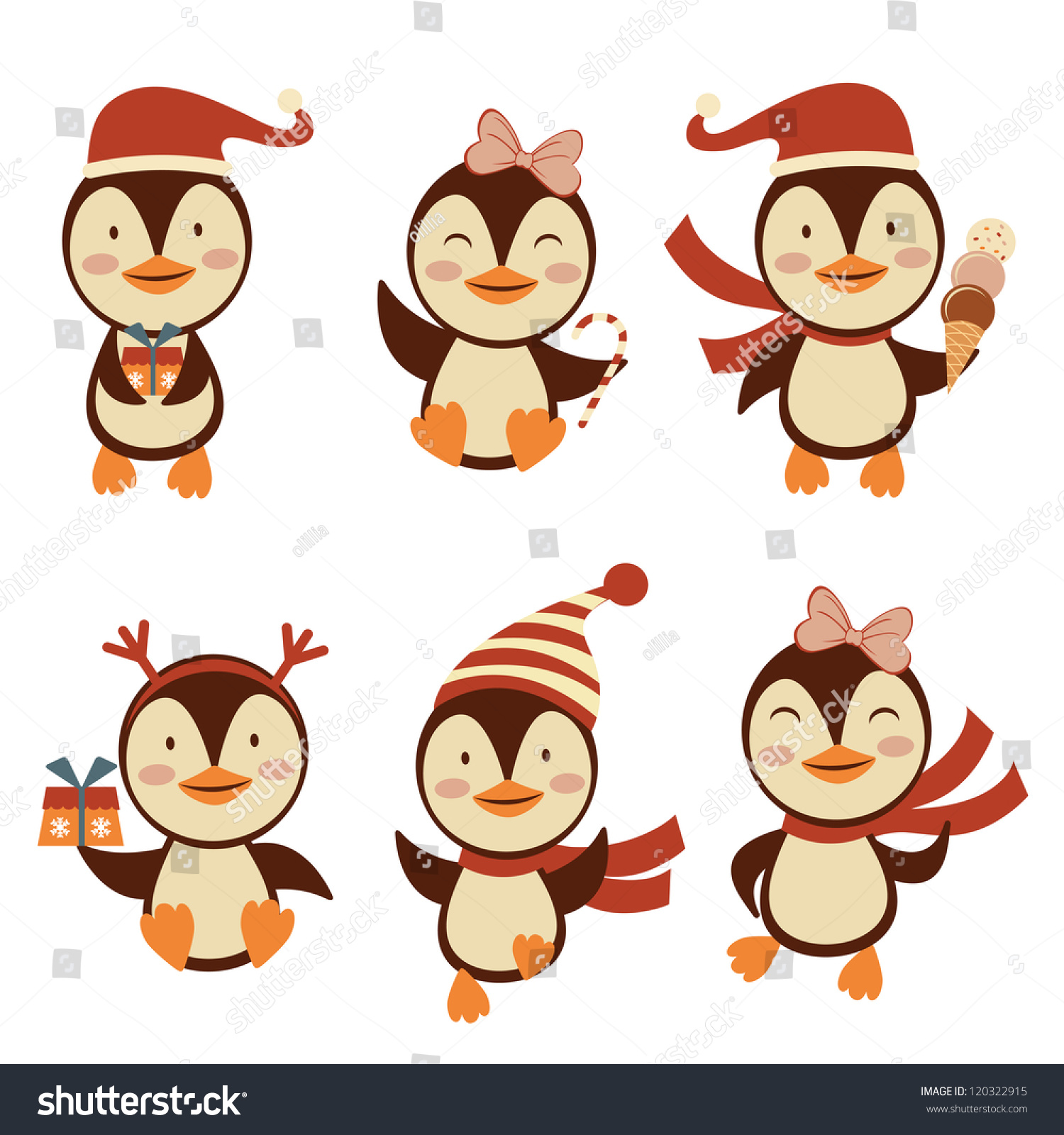 Cute Christmas Penguins Collection Stock Vector Illustration 120322915